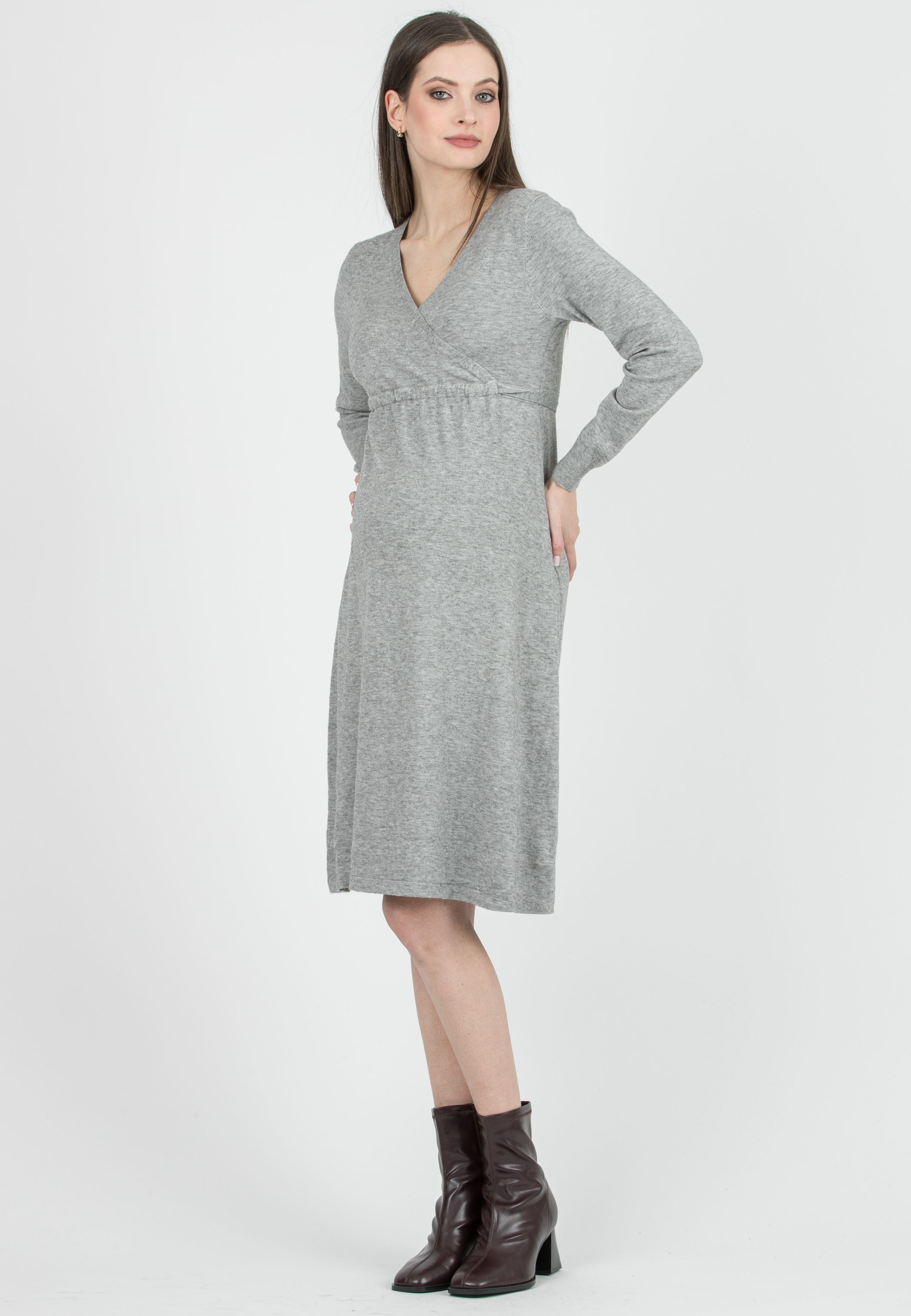 MARGARET - Abito Premaman & Allattamento con Scollo Incrociato (Grigio Chiaro, XS/S)