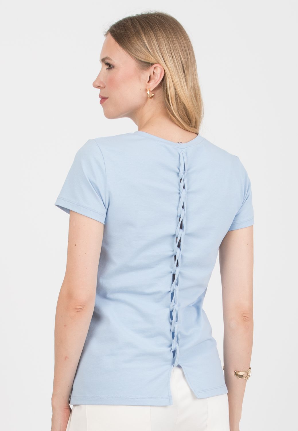 KRISTEN - Maternity Cotton T-Shirt with Braided Back Detail (Azzurro)