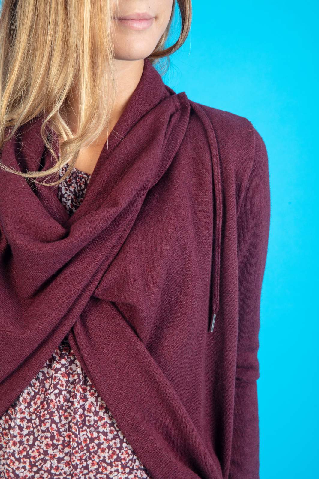 Cowl Neckline Maternity Maxi-Cardigan in Cashmere Blend (Bordeaux, XS)