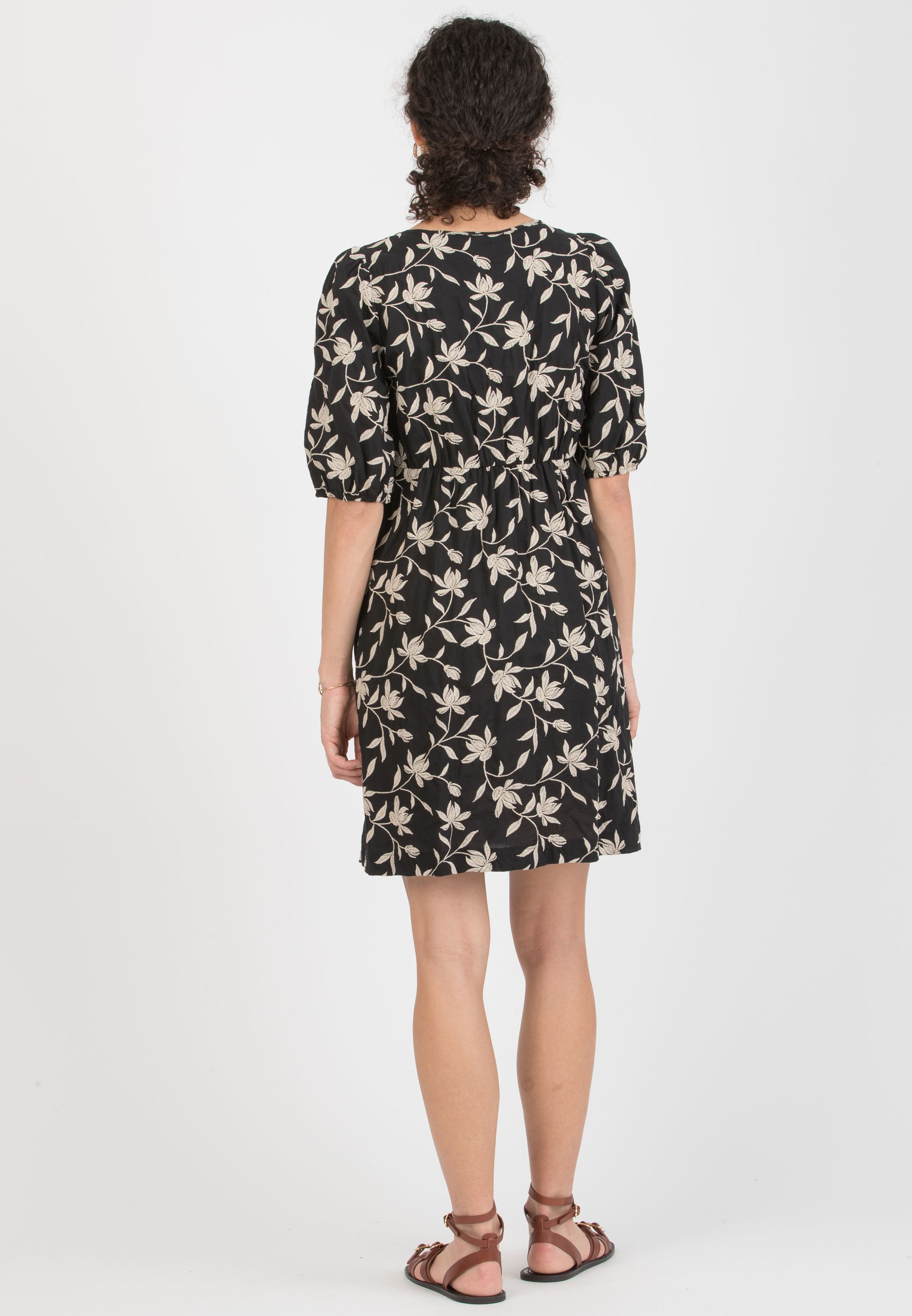 ELISABETTA – Maternity & Nursing Dress in Embroidered Cotton (Black, XS)