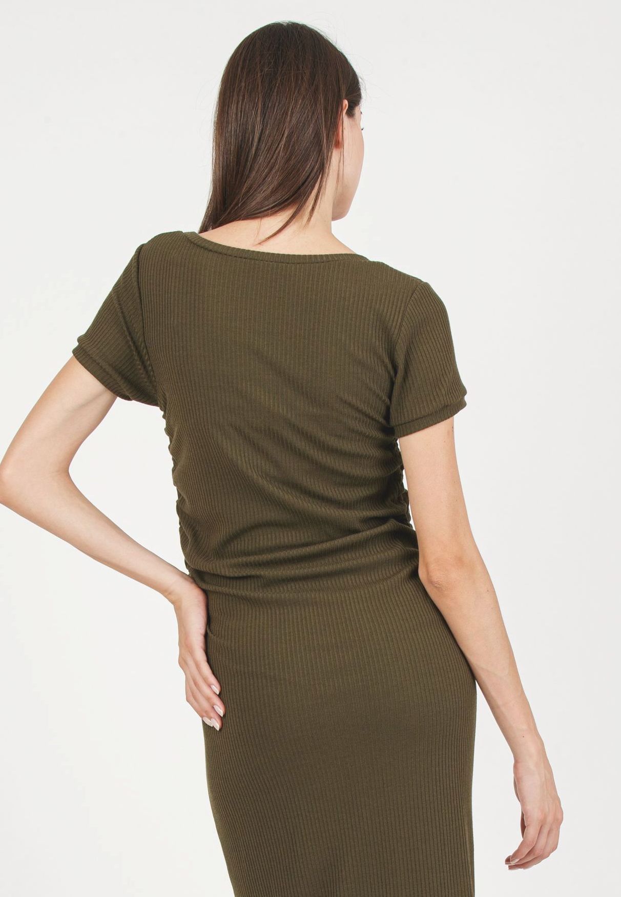 GIULIA K - Tubino Premaman in Costina con Coulisse Laterali Regolabili (Verde Militare)