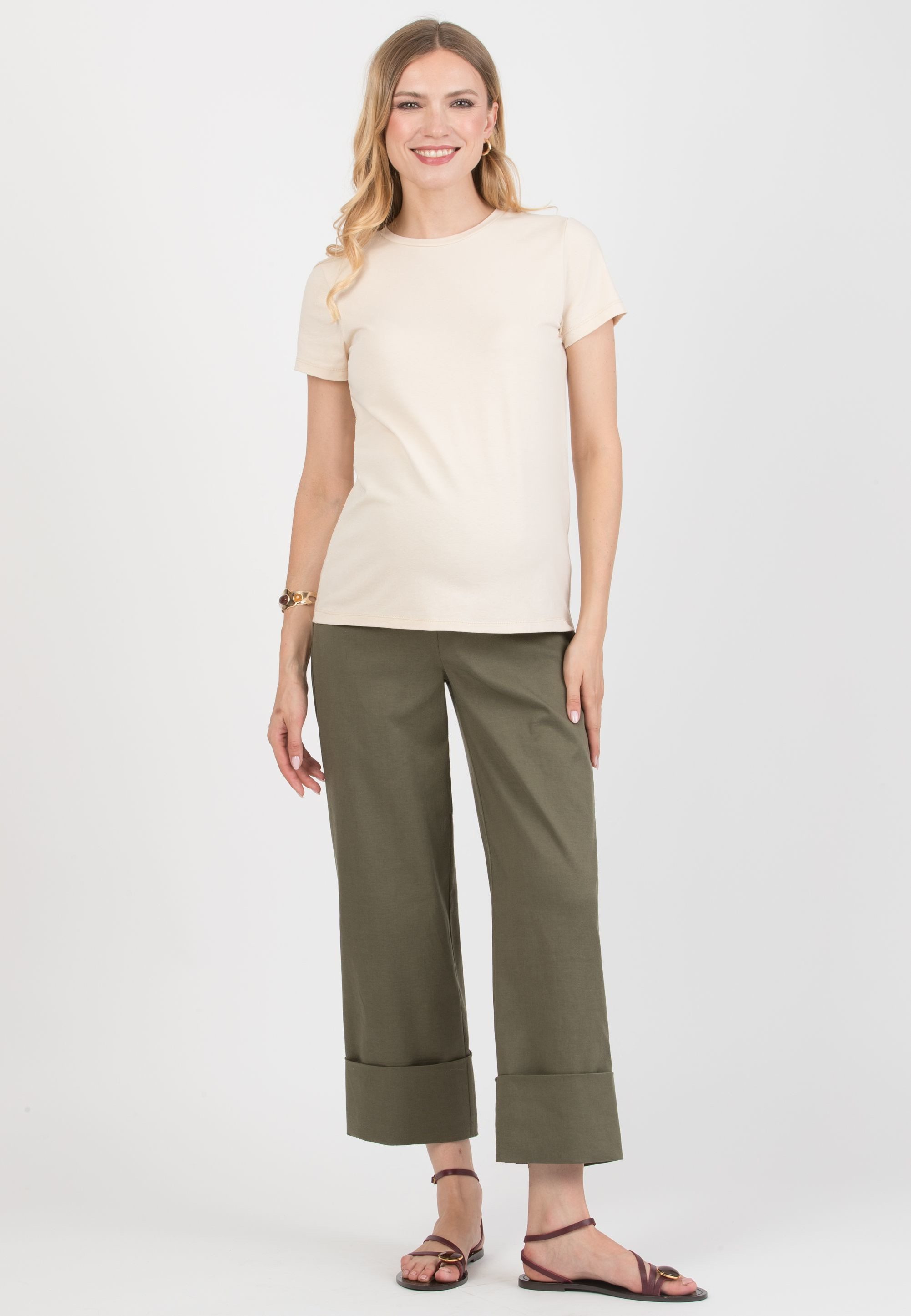 KRISTEN - Maternity Cotton T-Shirt with Braided Back Detail (Naturale)