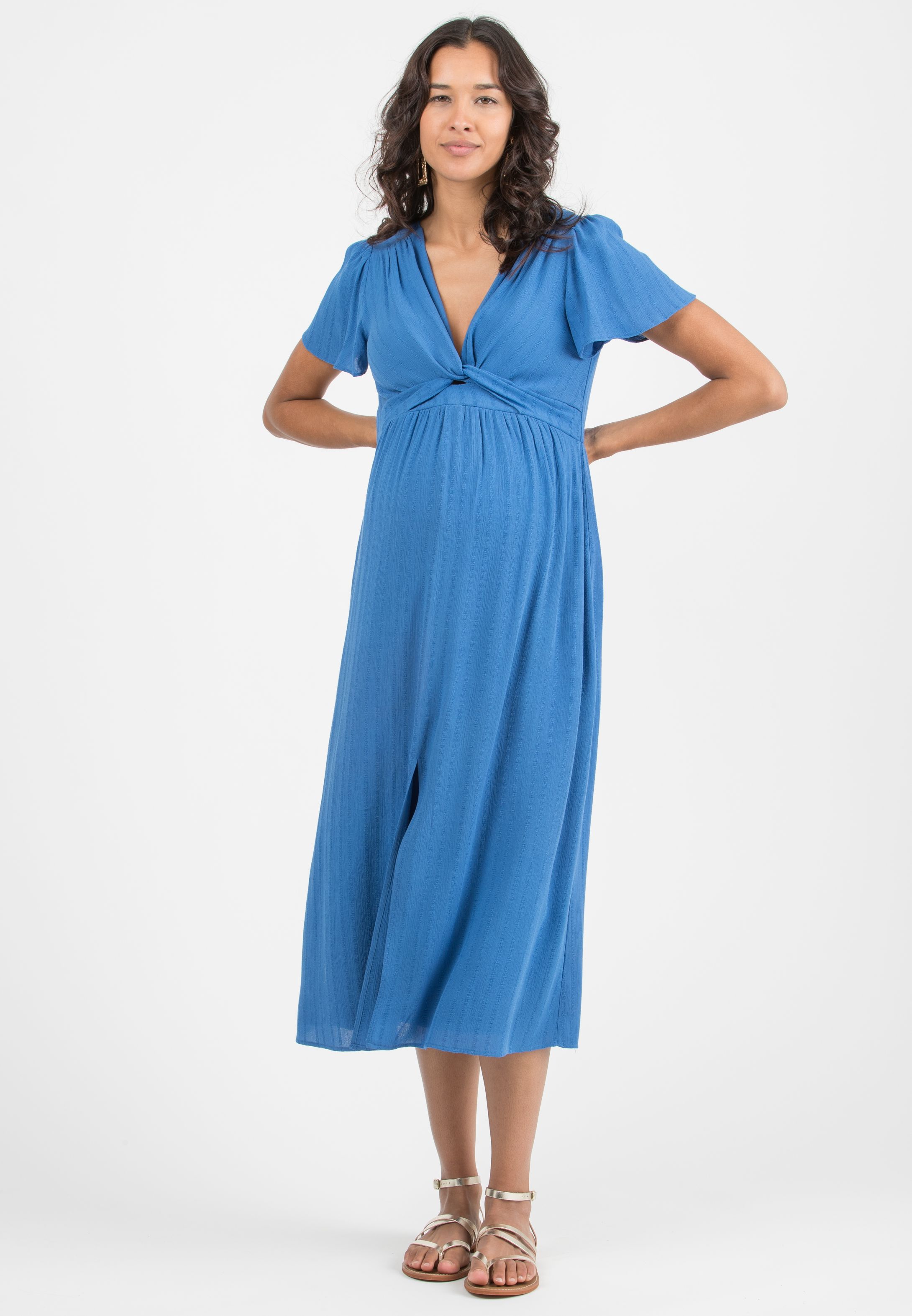 RAYA - Abito Premaman & Allattamento in Leggera Viscosa Ricamata (Blu Cina, XS)