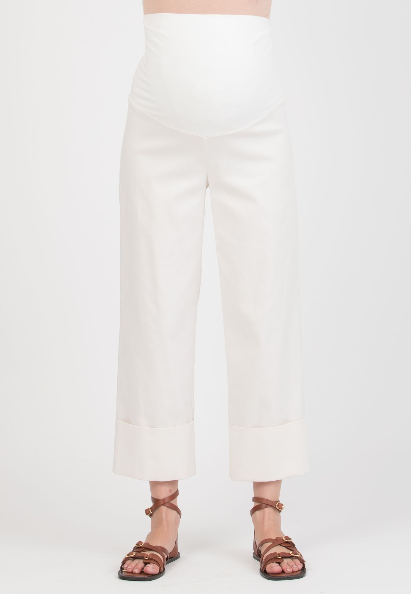 MORGAN – Maternity Trousers in Lyocell with Turn-Up Hem (Avorio)