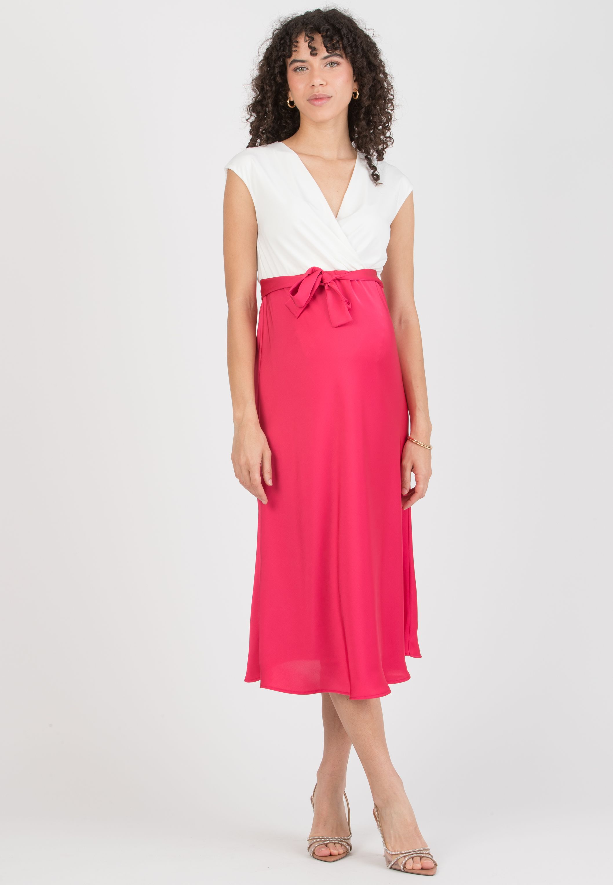 DILETTA – Maternity & Nursing Dress with Crossover Bodice and Satin Skirt (Rosso)
