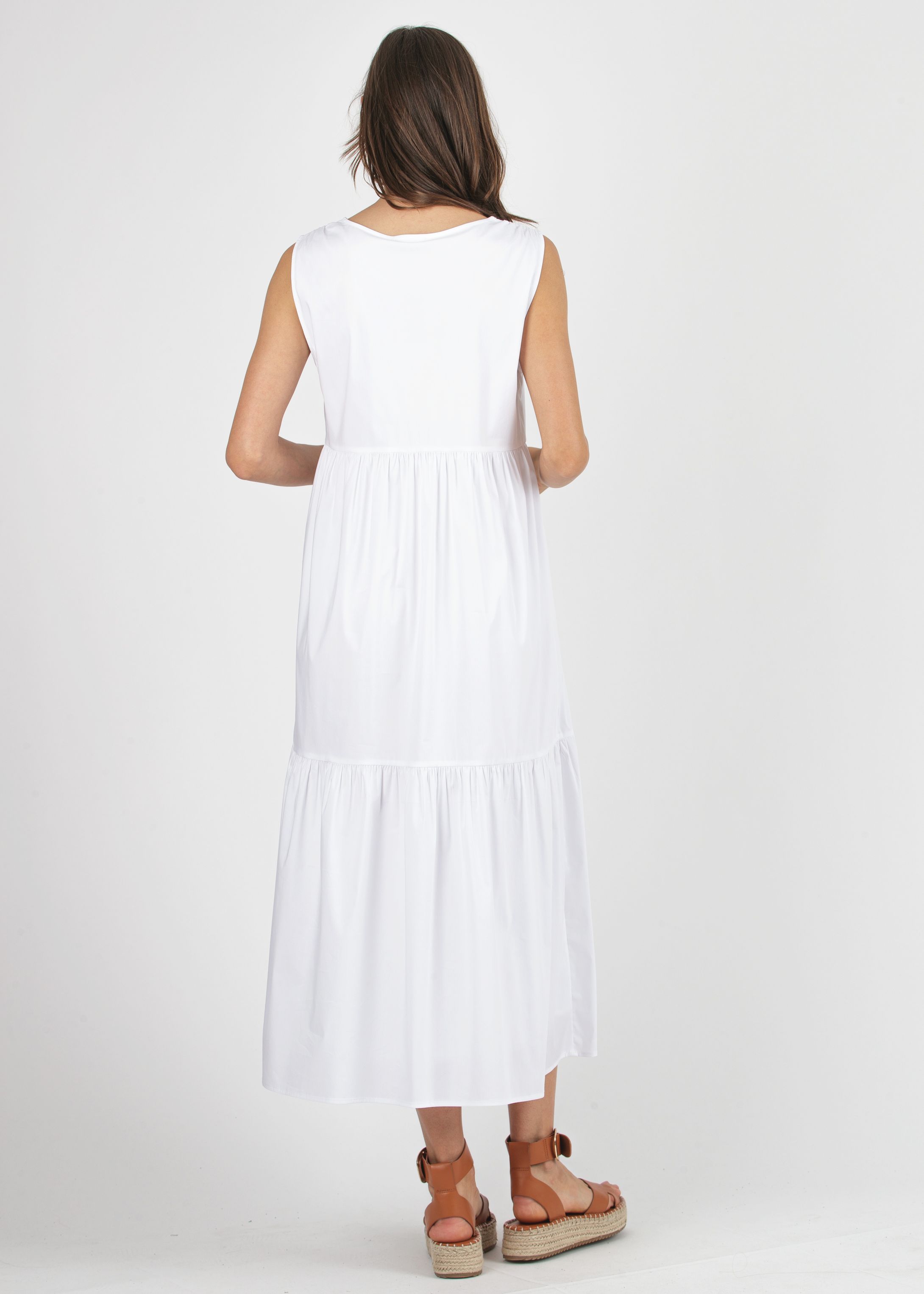 Midi Maternity Dress with Flounces and Front Drawstring (Ivory, XS)