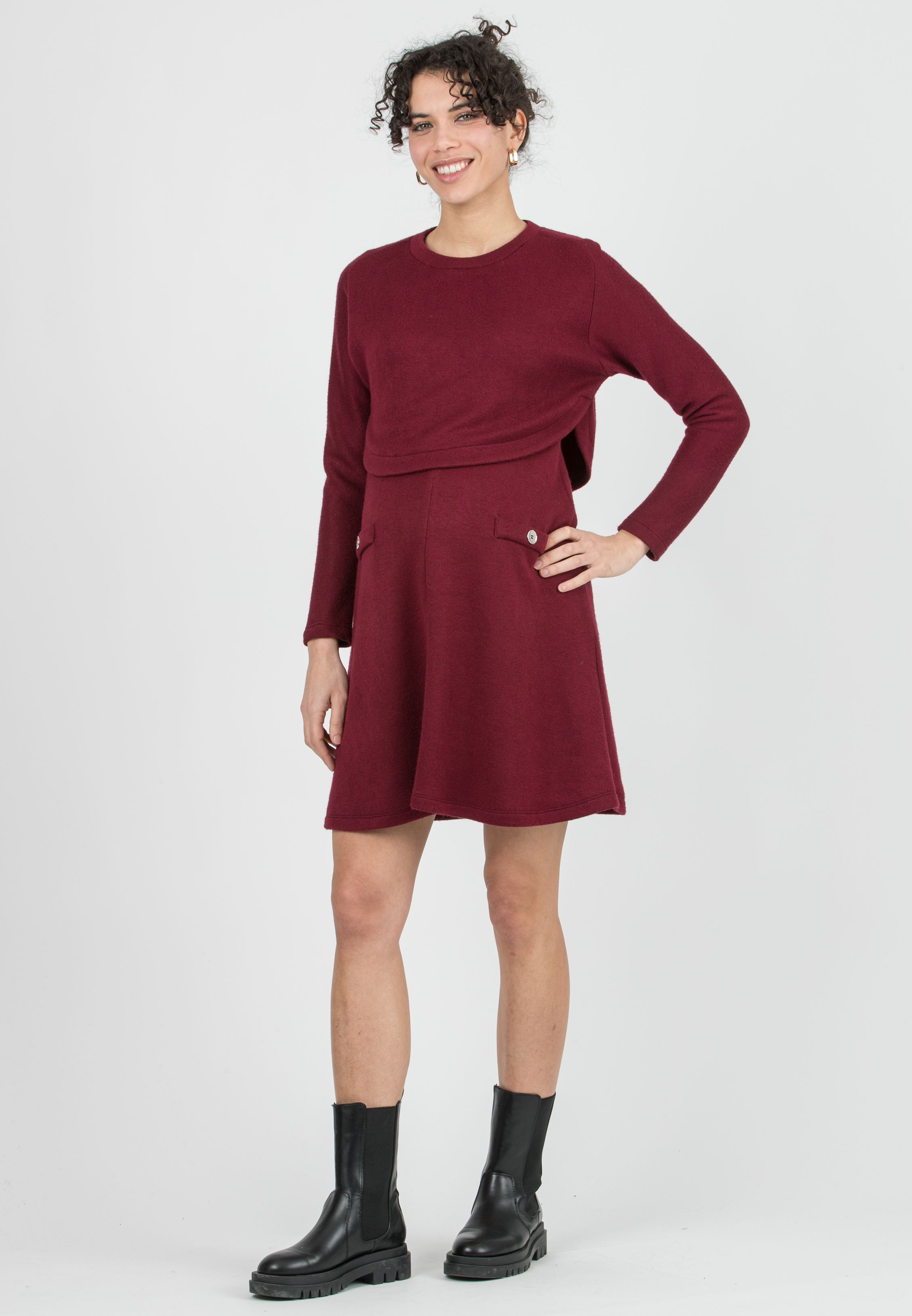 ROSSELLA - Completo Premaman & Allattamento in Maglia 2 Pezzi (Bordeaux, XS)