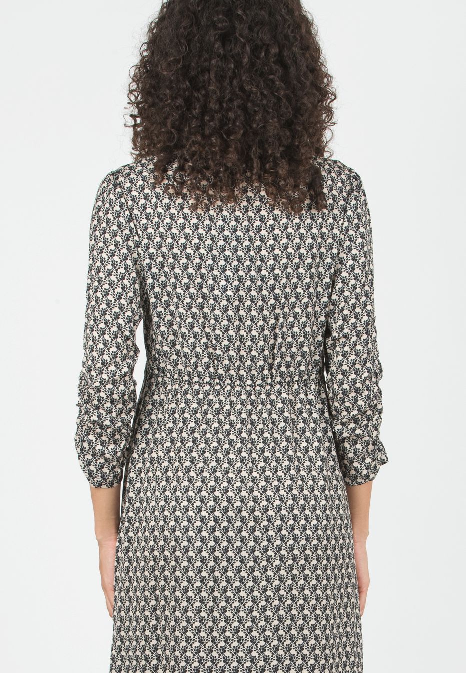BELEN M/L - Abito Premaman & Allattamento in Raso Stampato con Corpino Annodato e Maniche 3/4 (Avorio, XS)