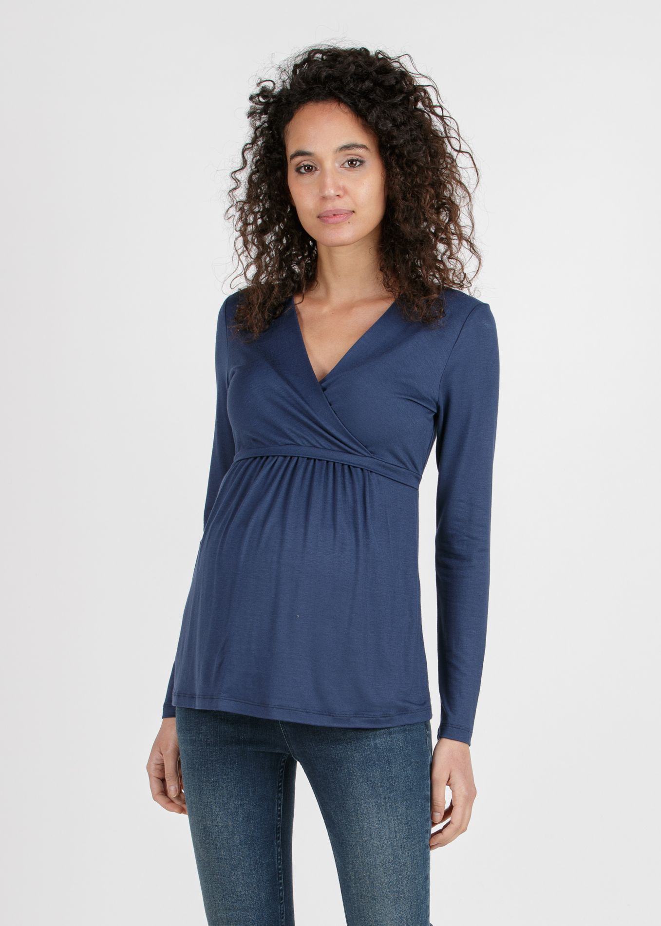 MARGHERITA M/L - Maternity and Nursing Crossover T-shirt with Strings (Blu Polveroso)