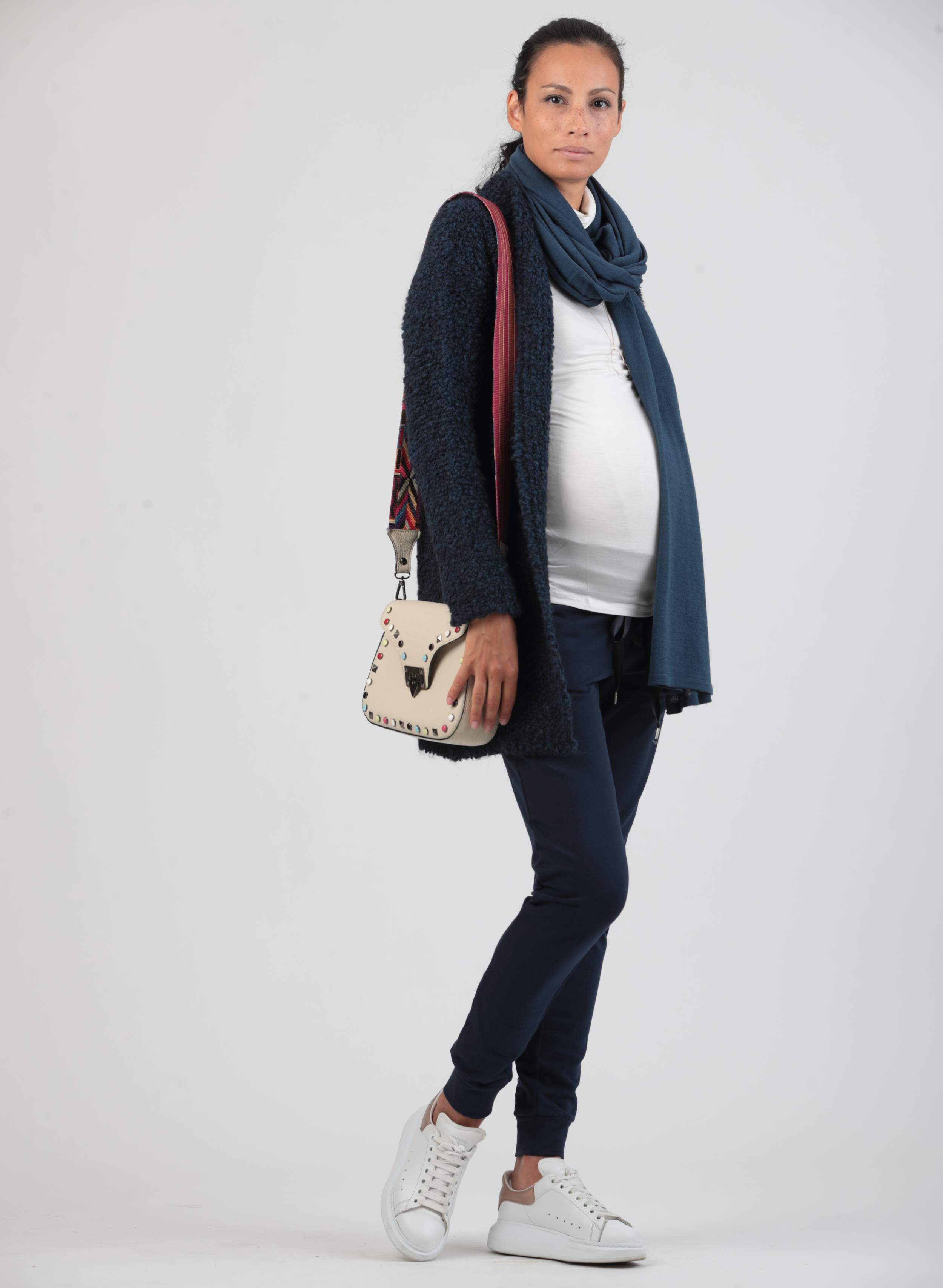 LARA - Long Sleeve Turtleneck Maternity Top with Side Gatherings (Avorio)