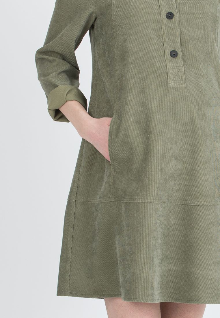 GRETA – Abito Camicia Premaman & Allattamento in Velluto (Verde Militare, XS)