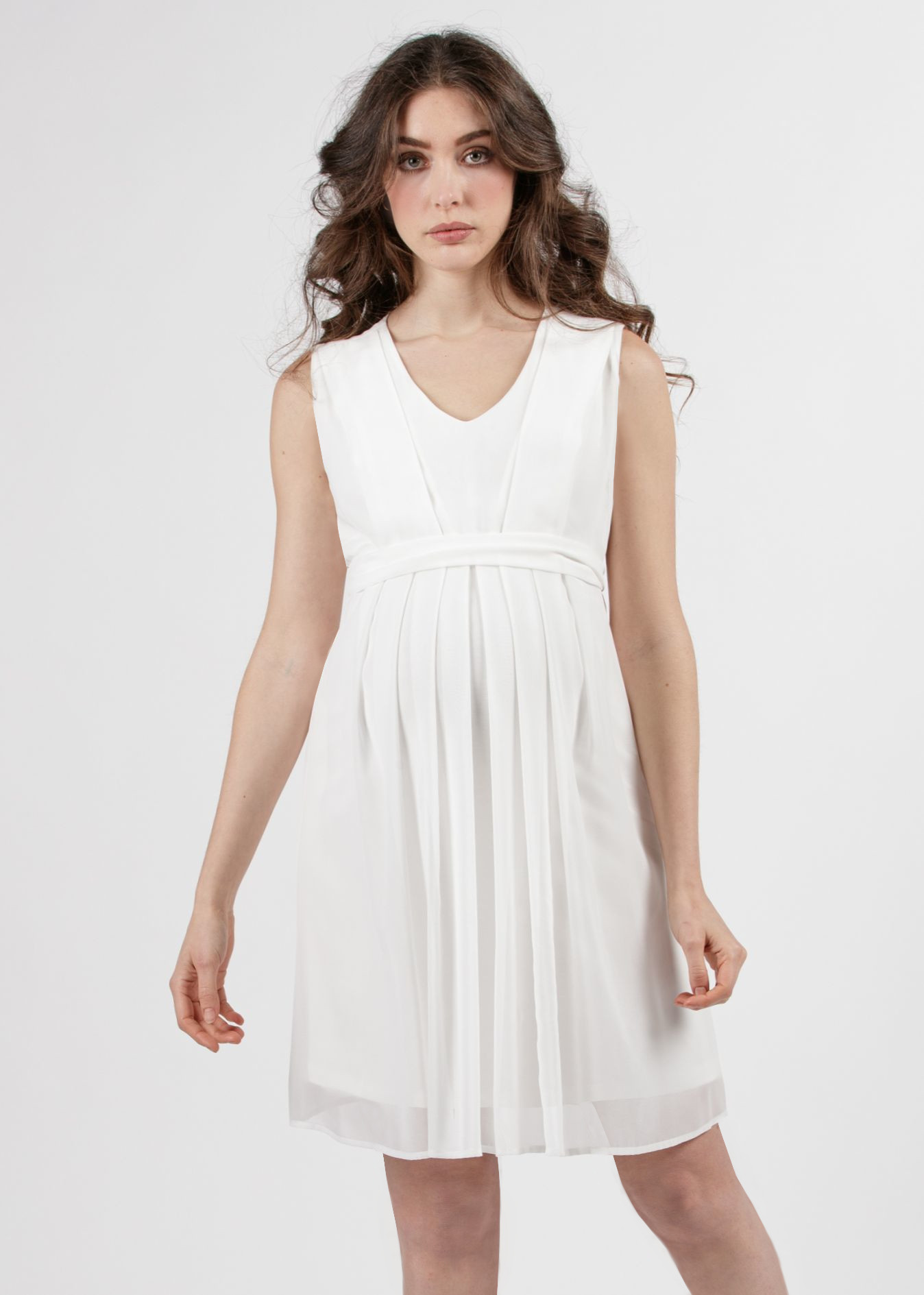 SABRINA - Abito Premaman & Allattamento in Chiffon con Pieghe sul Corpino (Avorio, XS)