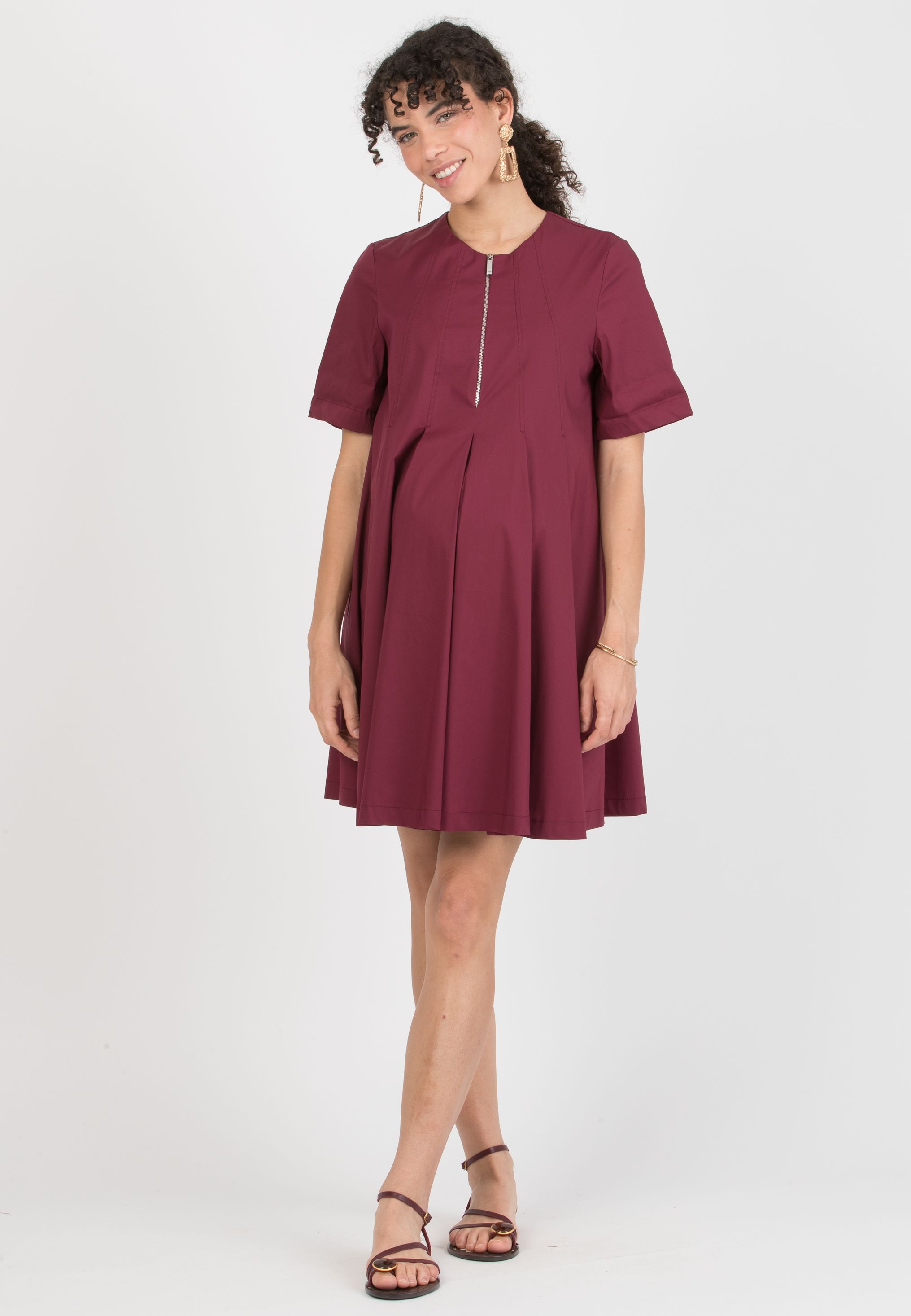 JULIET - Abito Premaman & Allattamento in Cotone Stretch (Bordeaux, XS)