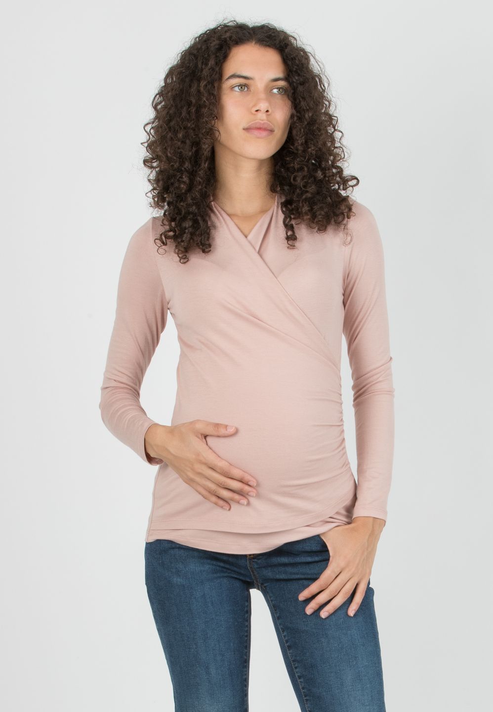 JENNIFER - Maternity & Nursing Top with Crossover Neckline (Powder, XS)