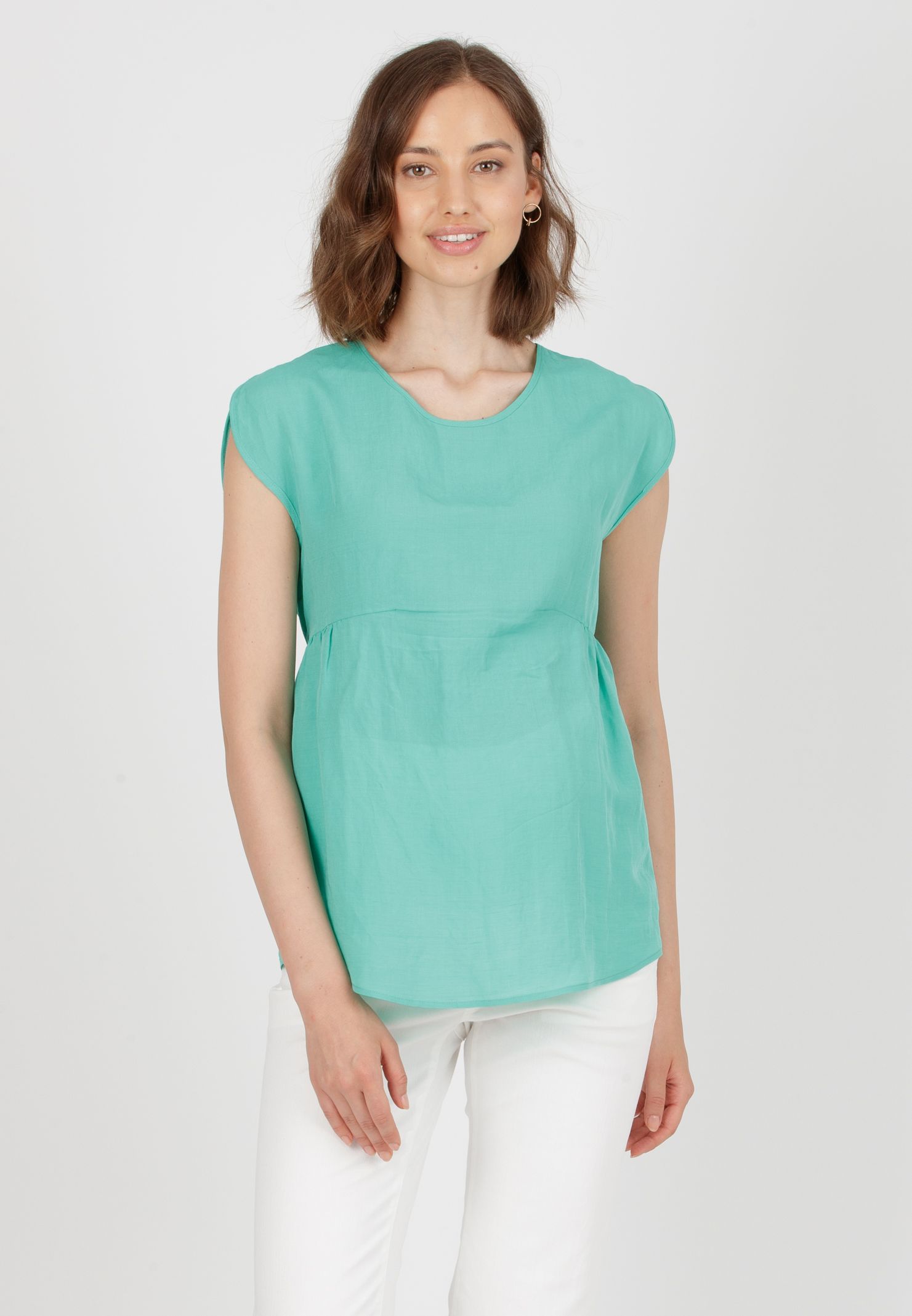 ANAIS - Casacca Premaman Manica Petalo in Lino (Verde Chiaro, XS)