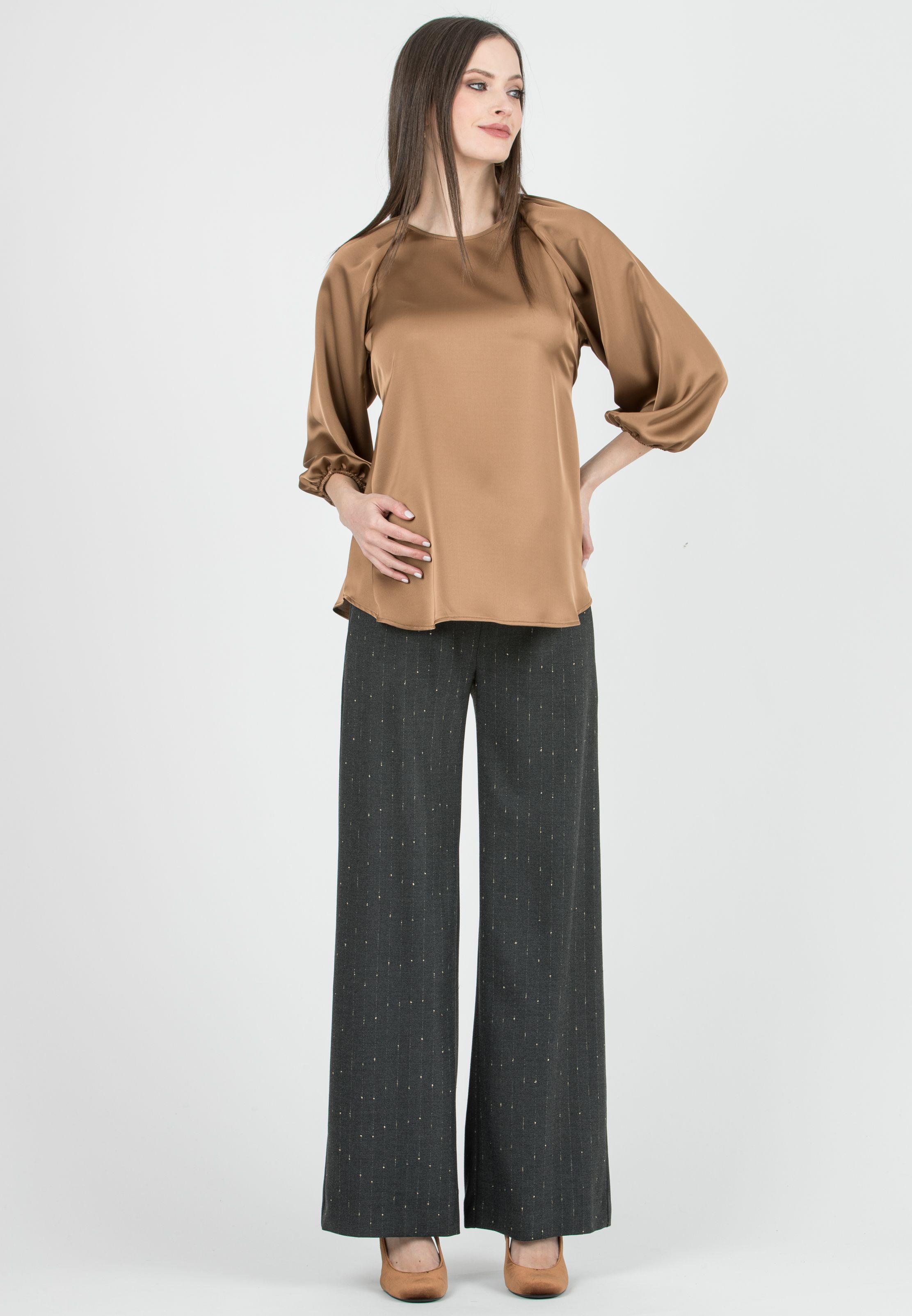 WINONA G - Pantalone Premaman Palazzo Gessato con Lurex (Grigio Melange, XS)