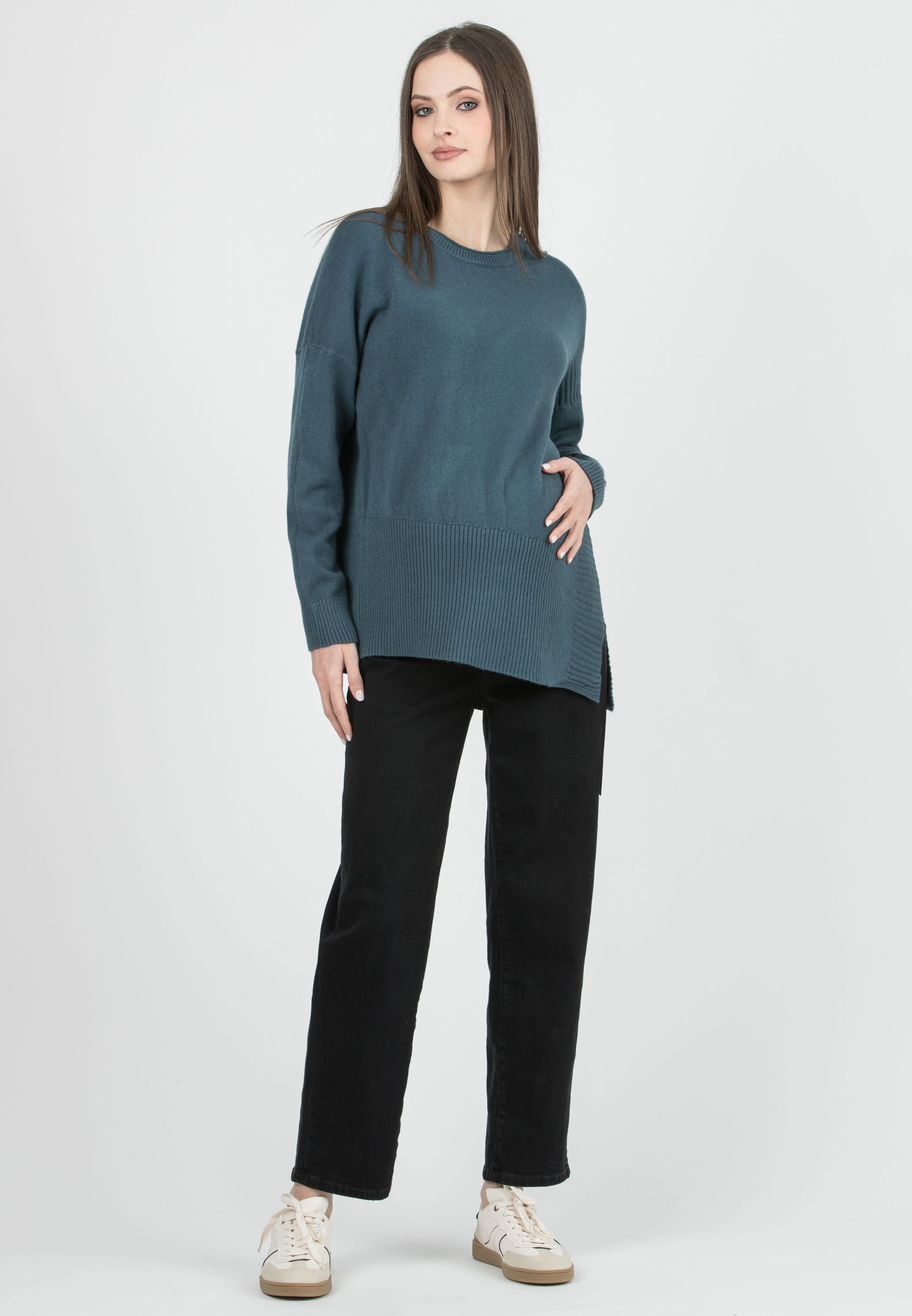 BRANDY - Maternity Wool Blend Sweater with Asymmetric Hem (Verde Salvia)