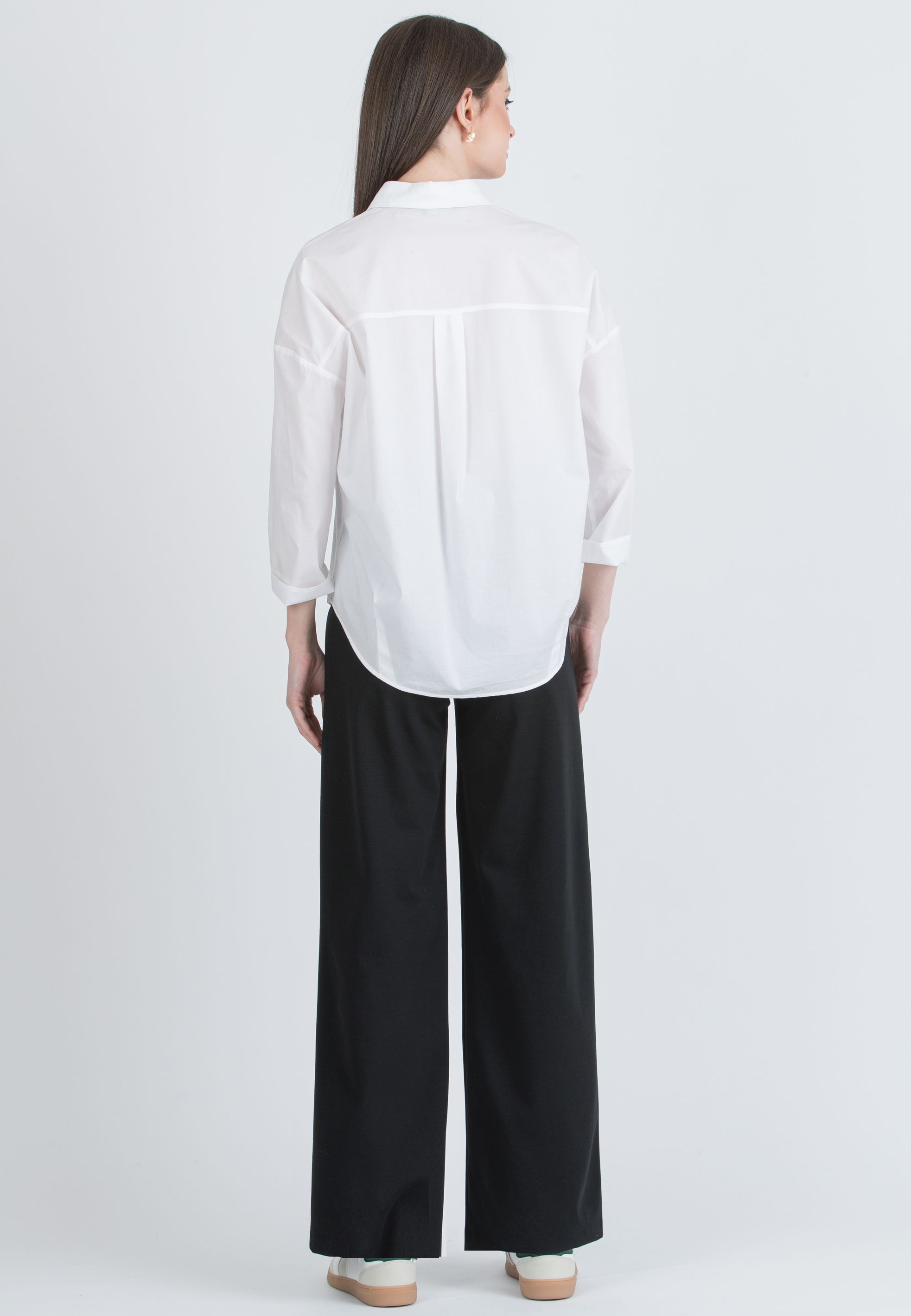 OLIVIA - Camicia Over Premaman in Popeline di Cotone Elasticizzato (Avorio, XS)