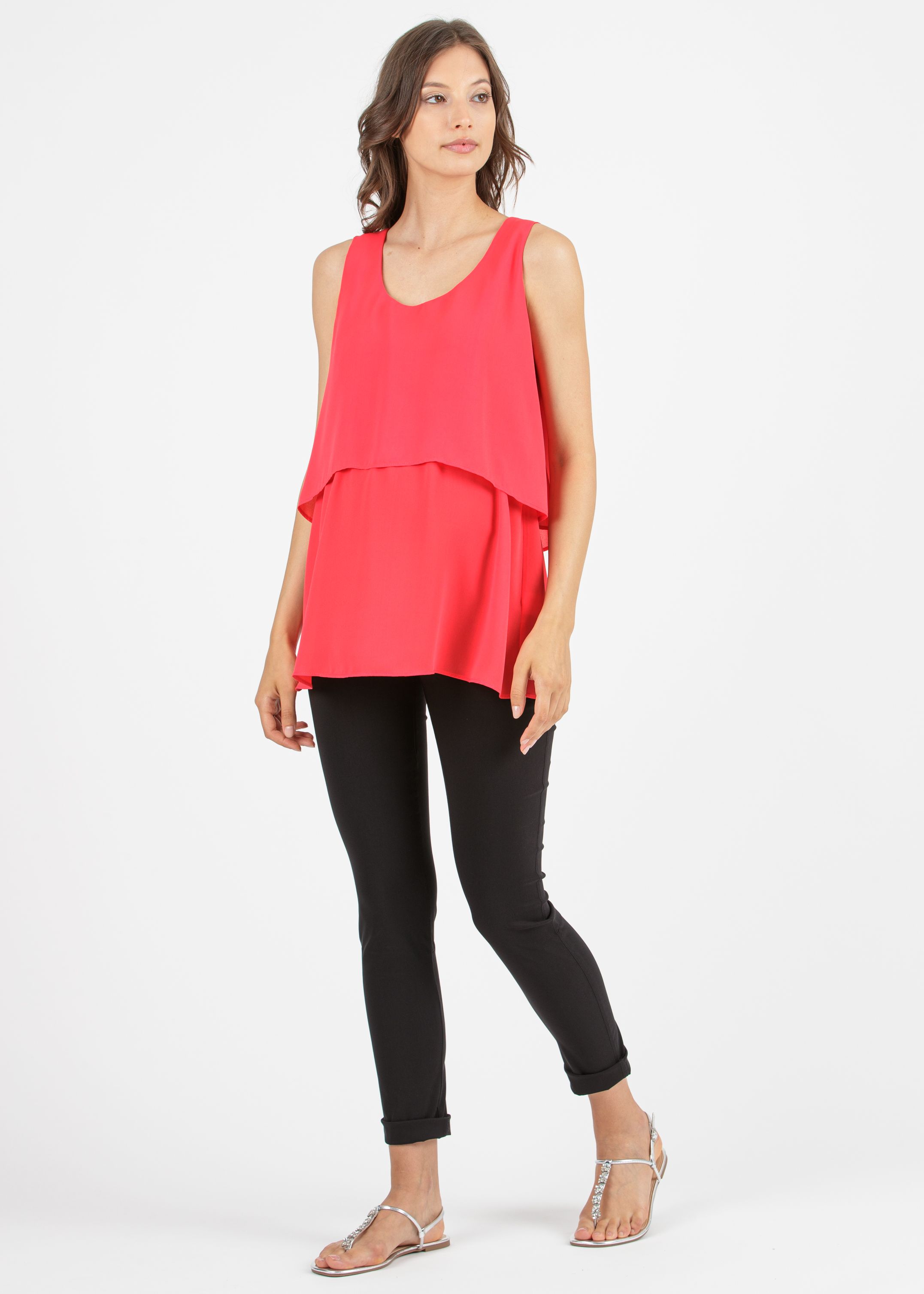 Maternity & Nursing Top in Chiffon with A-line Bodice (Corallo)