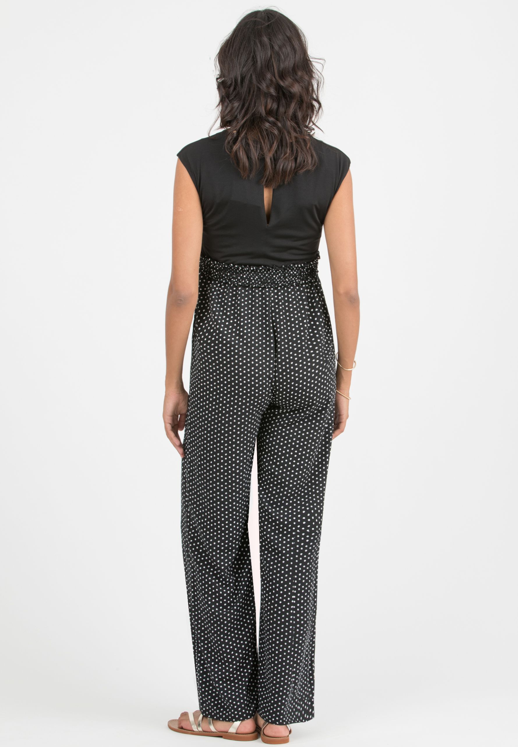 VITTORIA - Tuta Premaman & Allattamento con Pantalone a Pois (Neroblack, XXS)