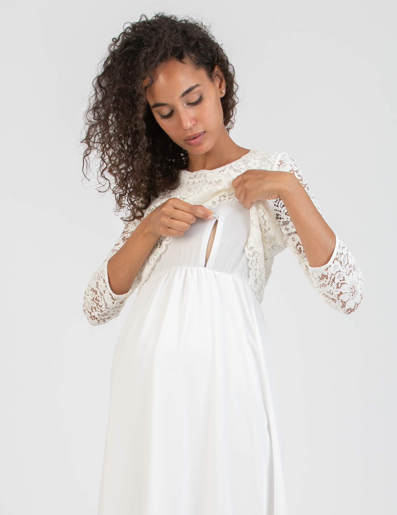 ELEONORA - Lace and Chiffon Maternity & Nursing Dress (Avorio)