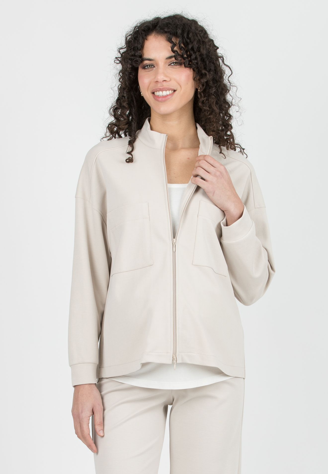 SAM - Maglia Premaman & Allattamento in Modal con Zip e Tasche (Gesso, XS)