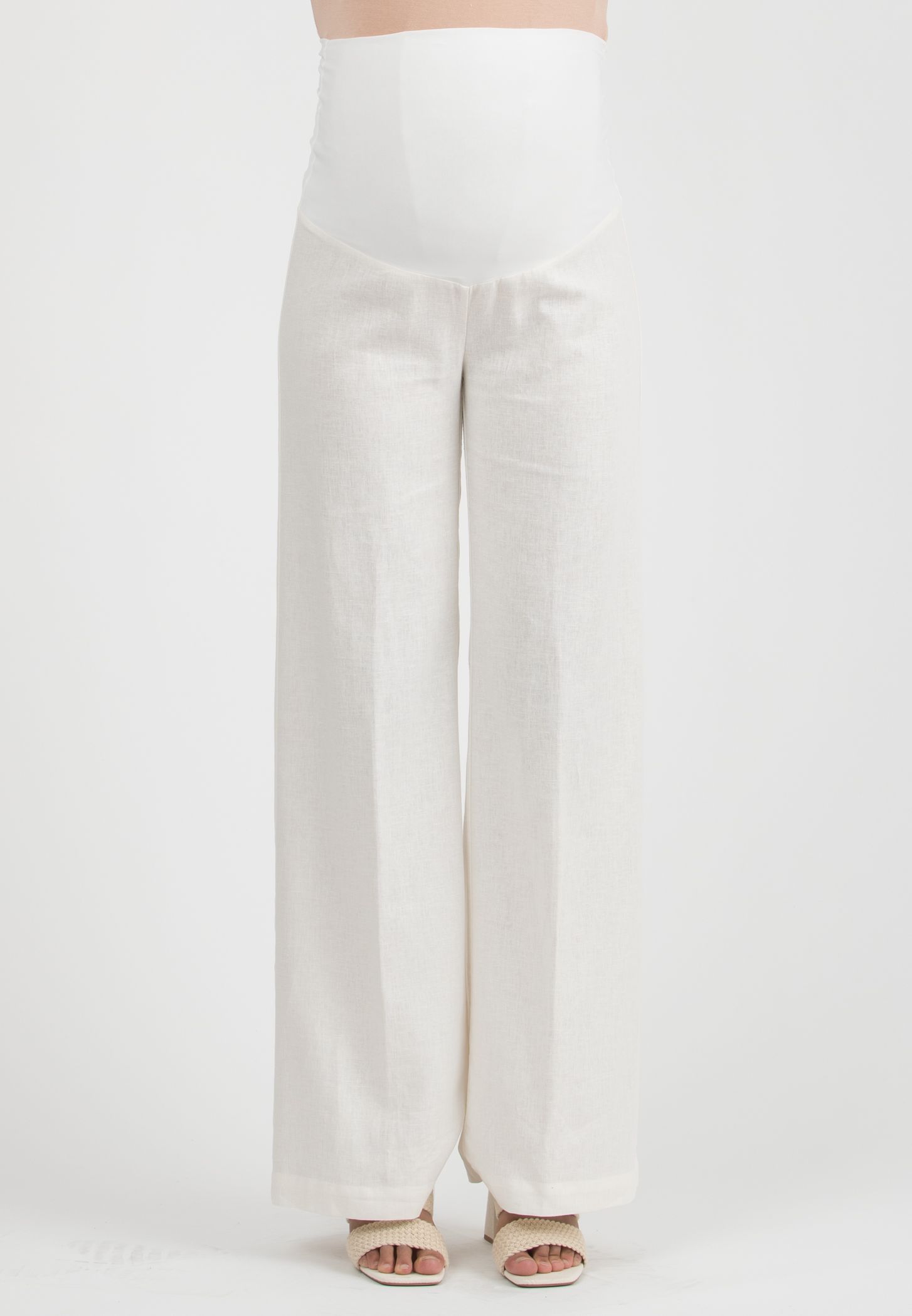 WINONA L - Maternity Palazzo Linen Trousers (Bianco  Ottico)