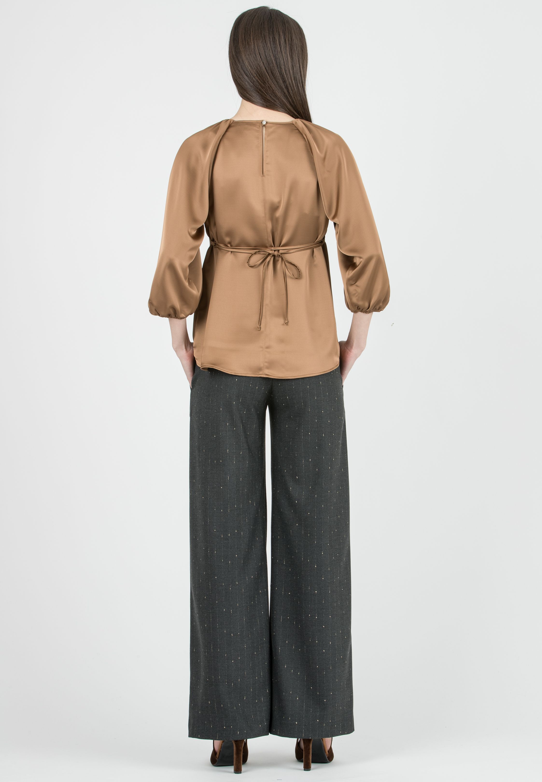 WINONA G - Pantalone Premaman Palazzo Gessato con Lurex (Grigio Melange, XS)