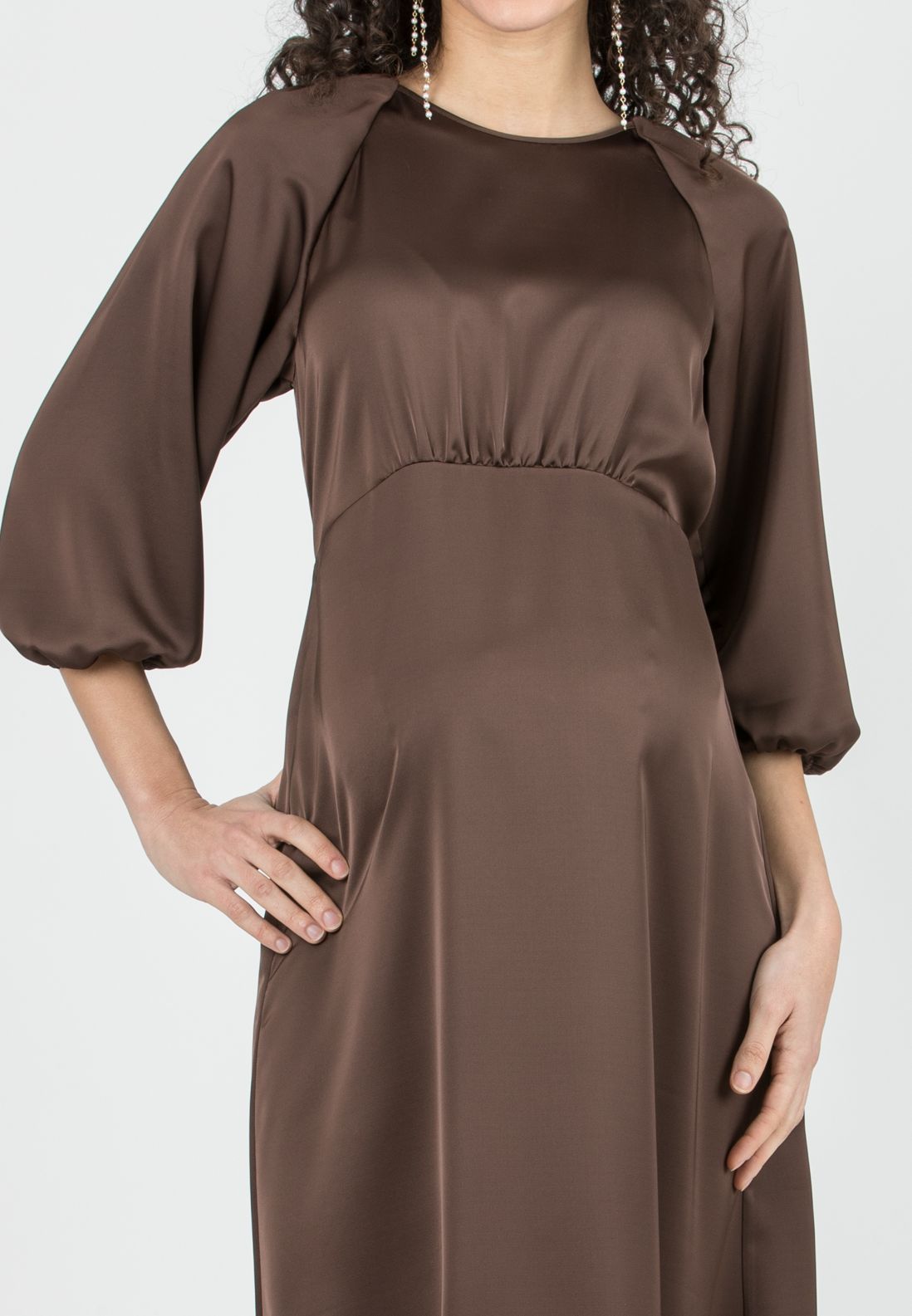 LESLIE - Maternity Midi Dress with Raglan Sleeves (Marrone)