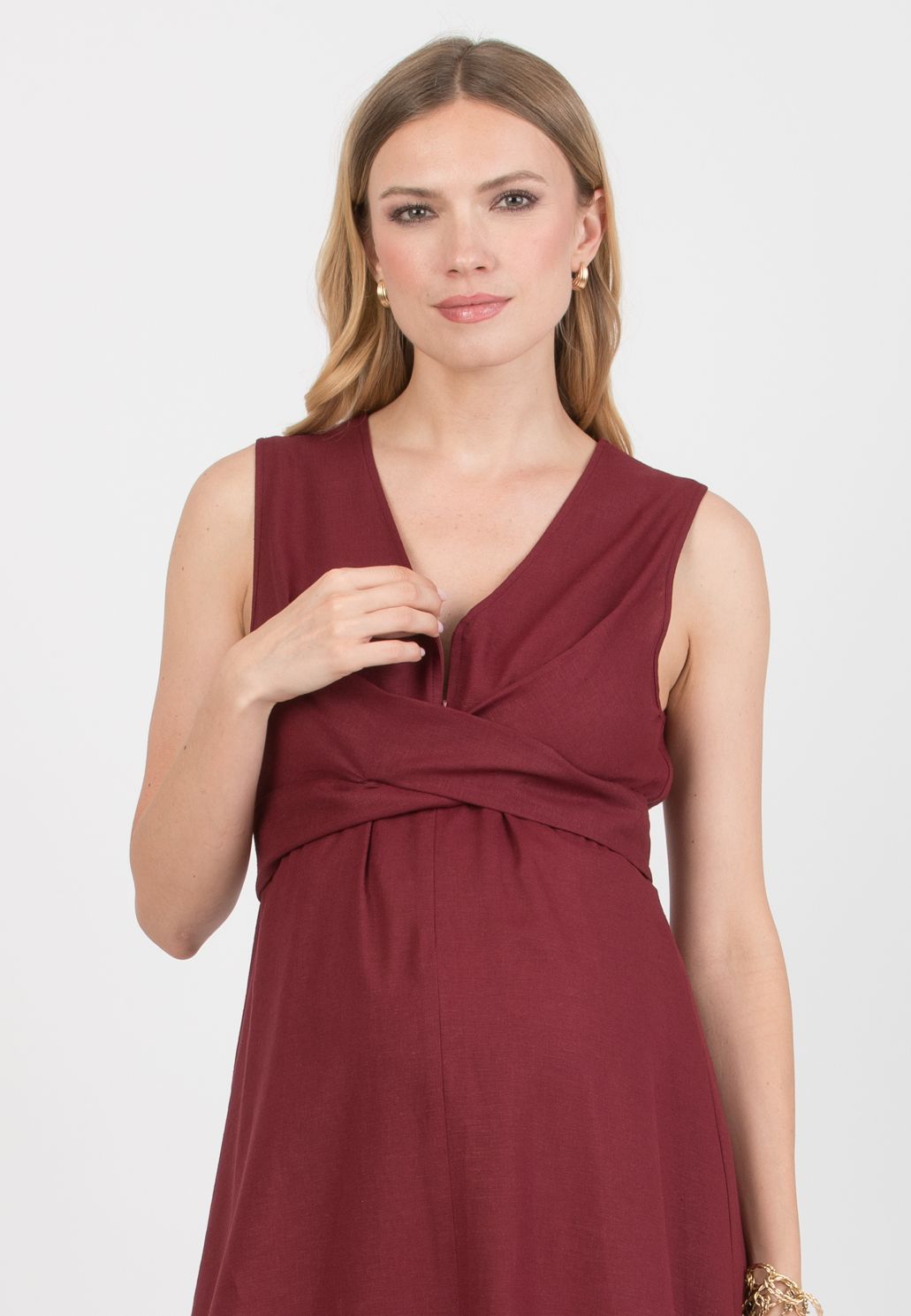 ANNALISA - Abito Premaman & Allattamento in Lino con Fusciacche incrociate (Bordeaux)