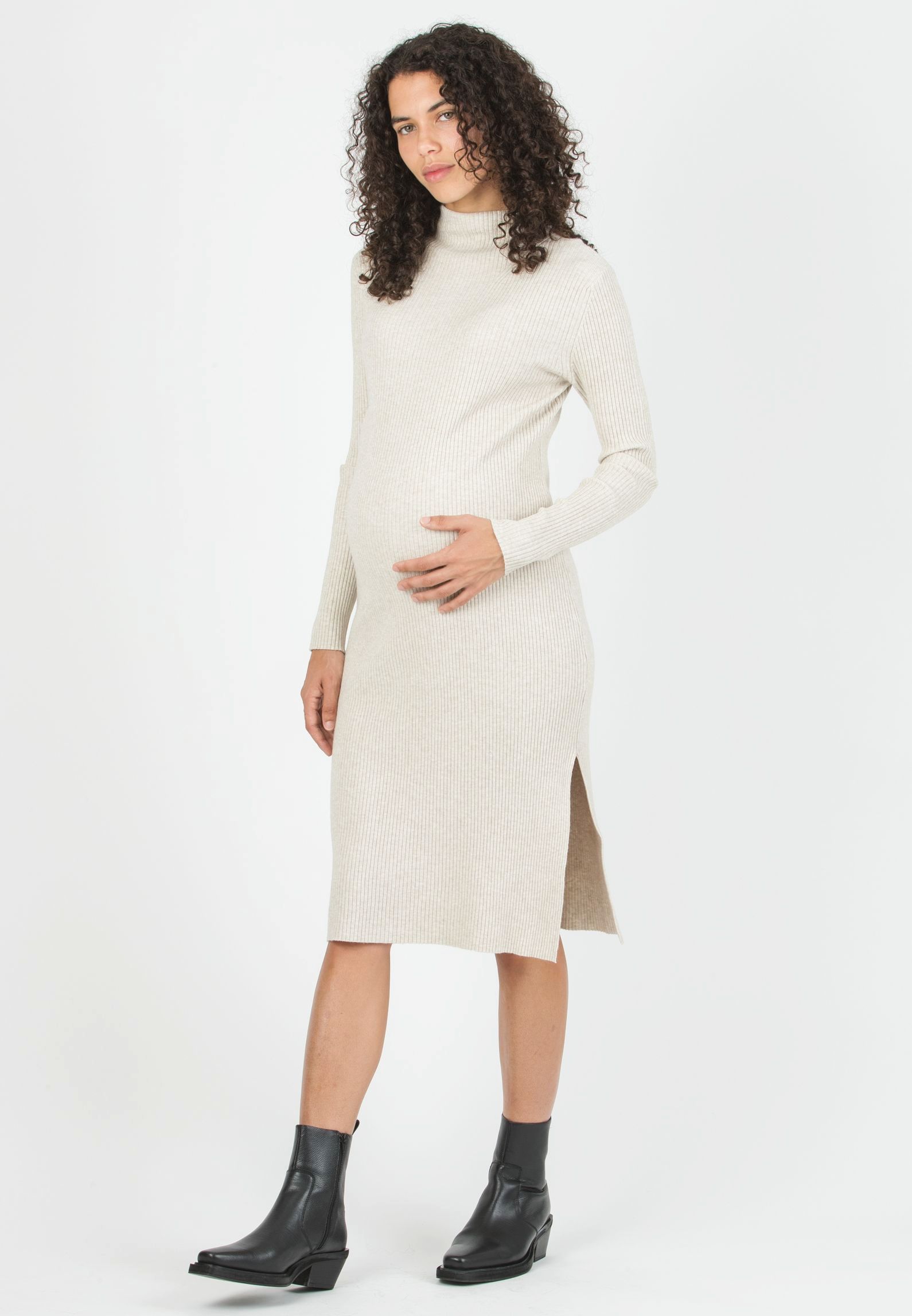 CELESTE - Maternity Ribbed Knit Dress (Chalk White, UNIC)