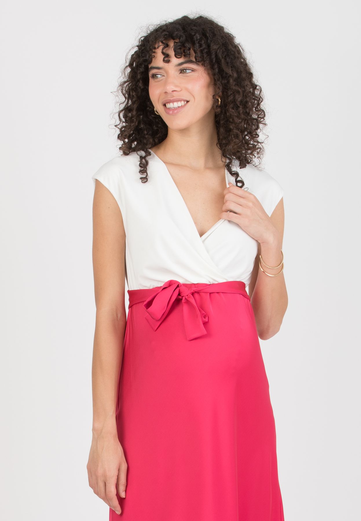 DILETTA – Maternity & Nursing Dress with Crossover Bodice and Satin Skirt (Rosso)