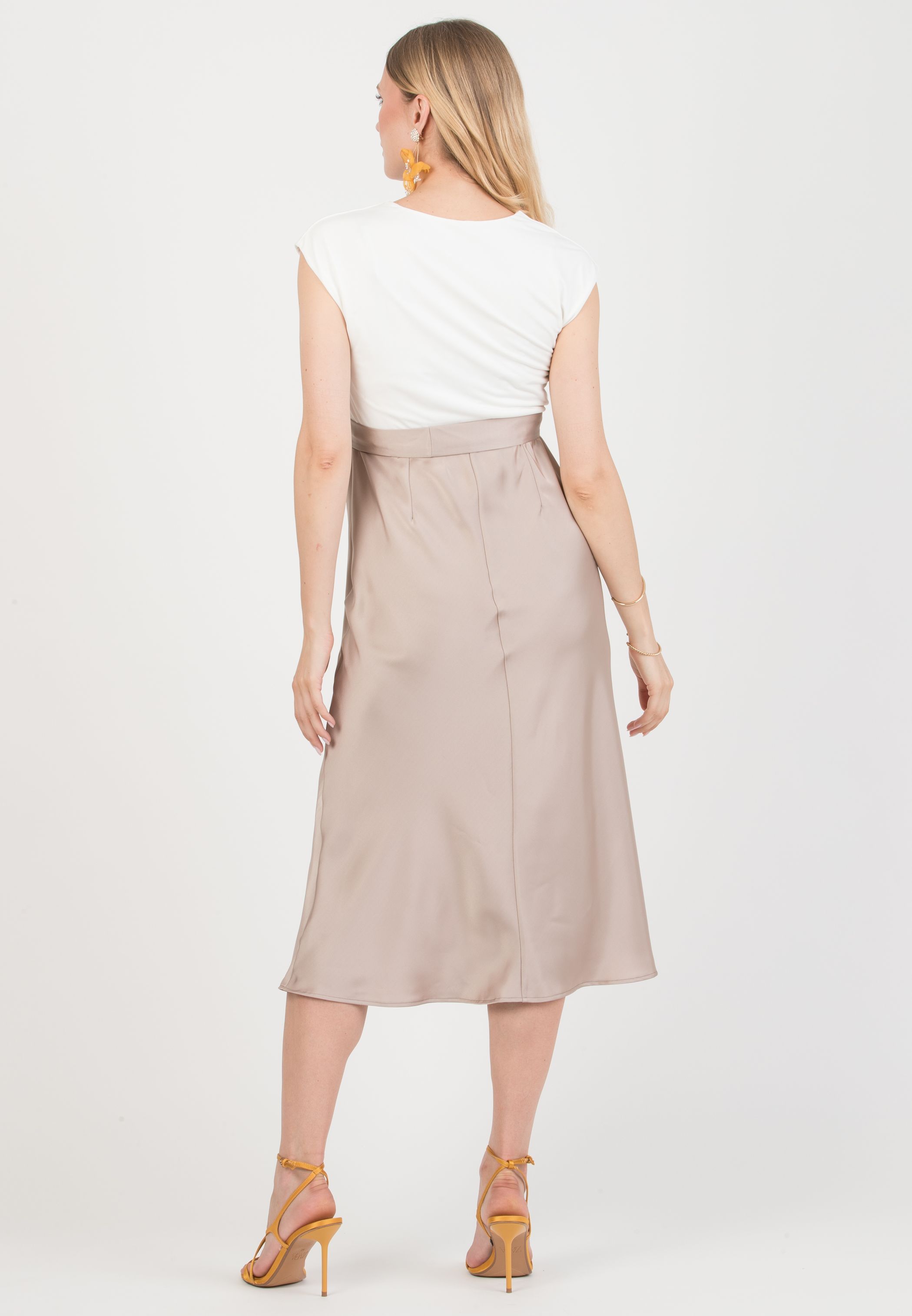 DILETTA – Maternity & Nursing Dress with Crossover Bodice and Satin Skirt (Corda)