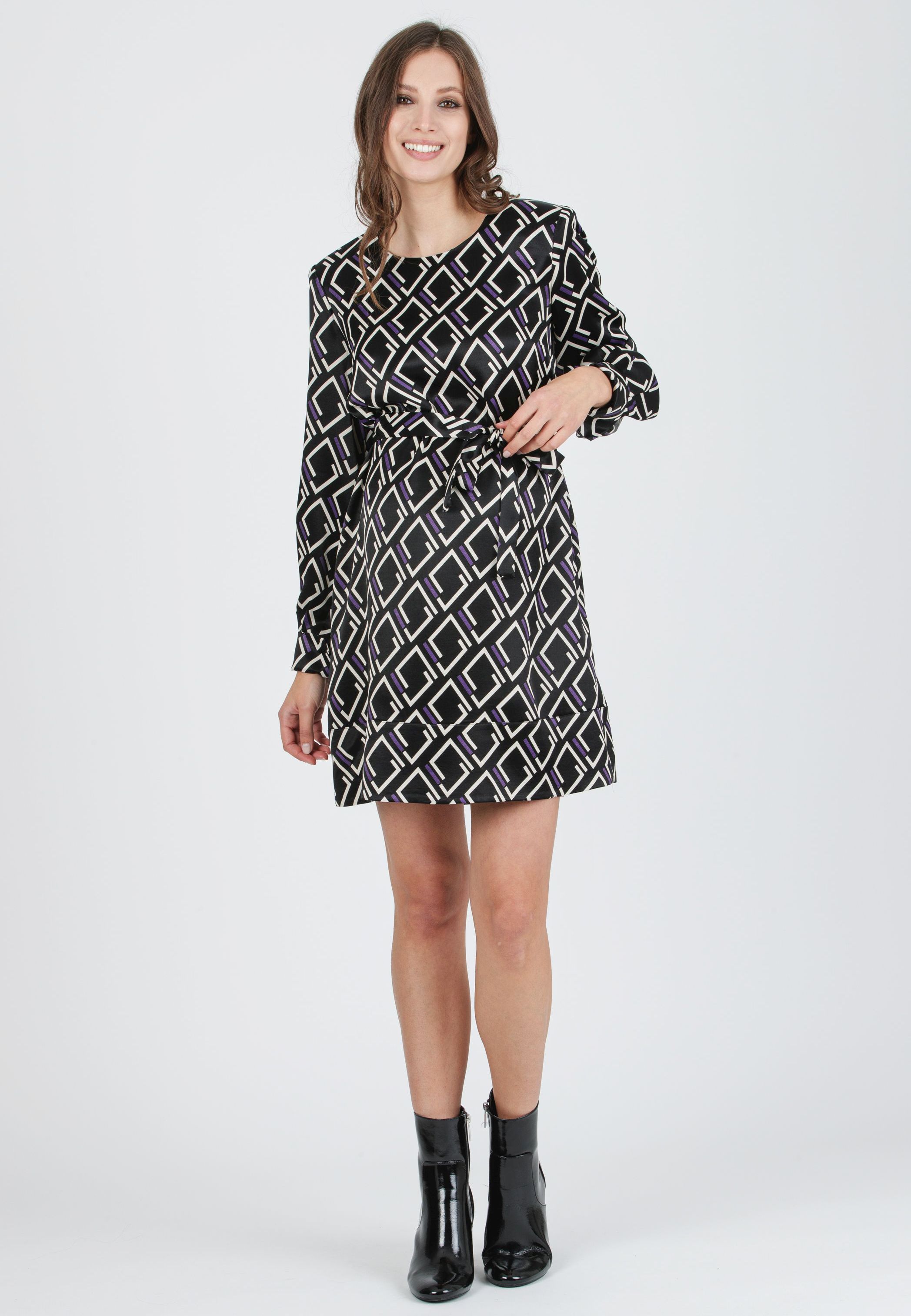 MARIELLA - Abito Premaman in Raso Stampato con Spalline Imbottite (Nero, XS)