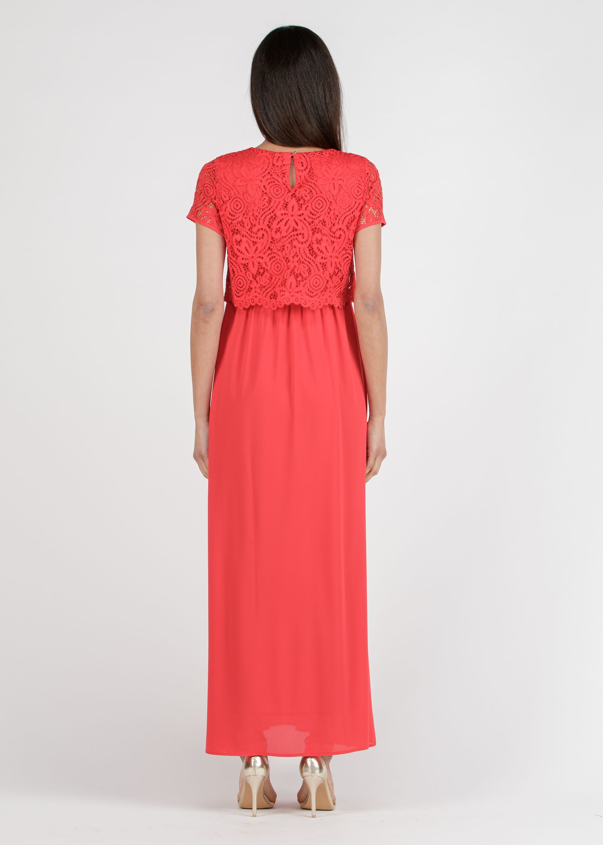 AURORA MAXI - Embroidered Long Maternity & Nursing Dress in Lace (Red, XS)