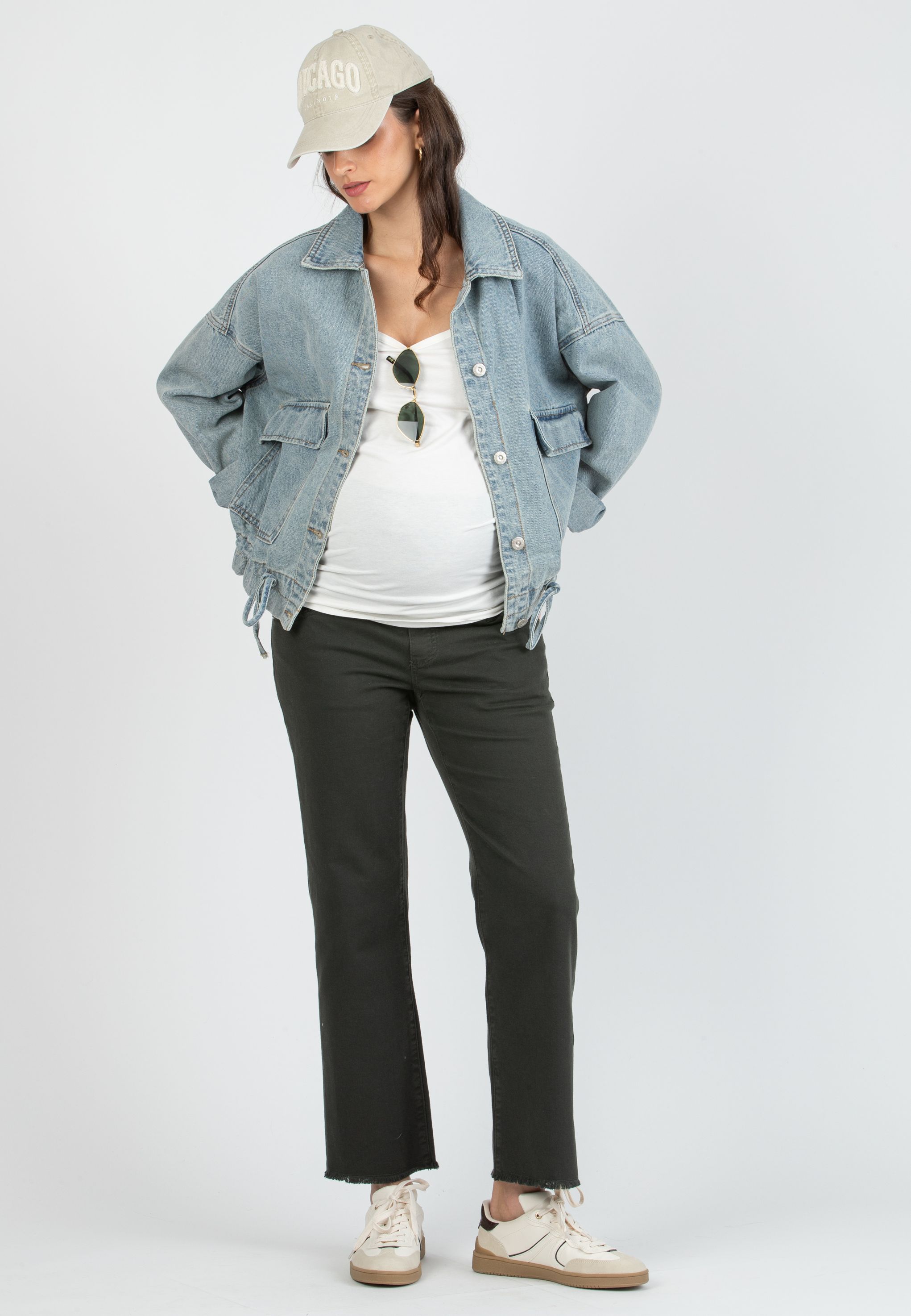 GIADA - Colorful Maternity Straight Jeans with Fringed Hem (Verde)