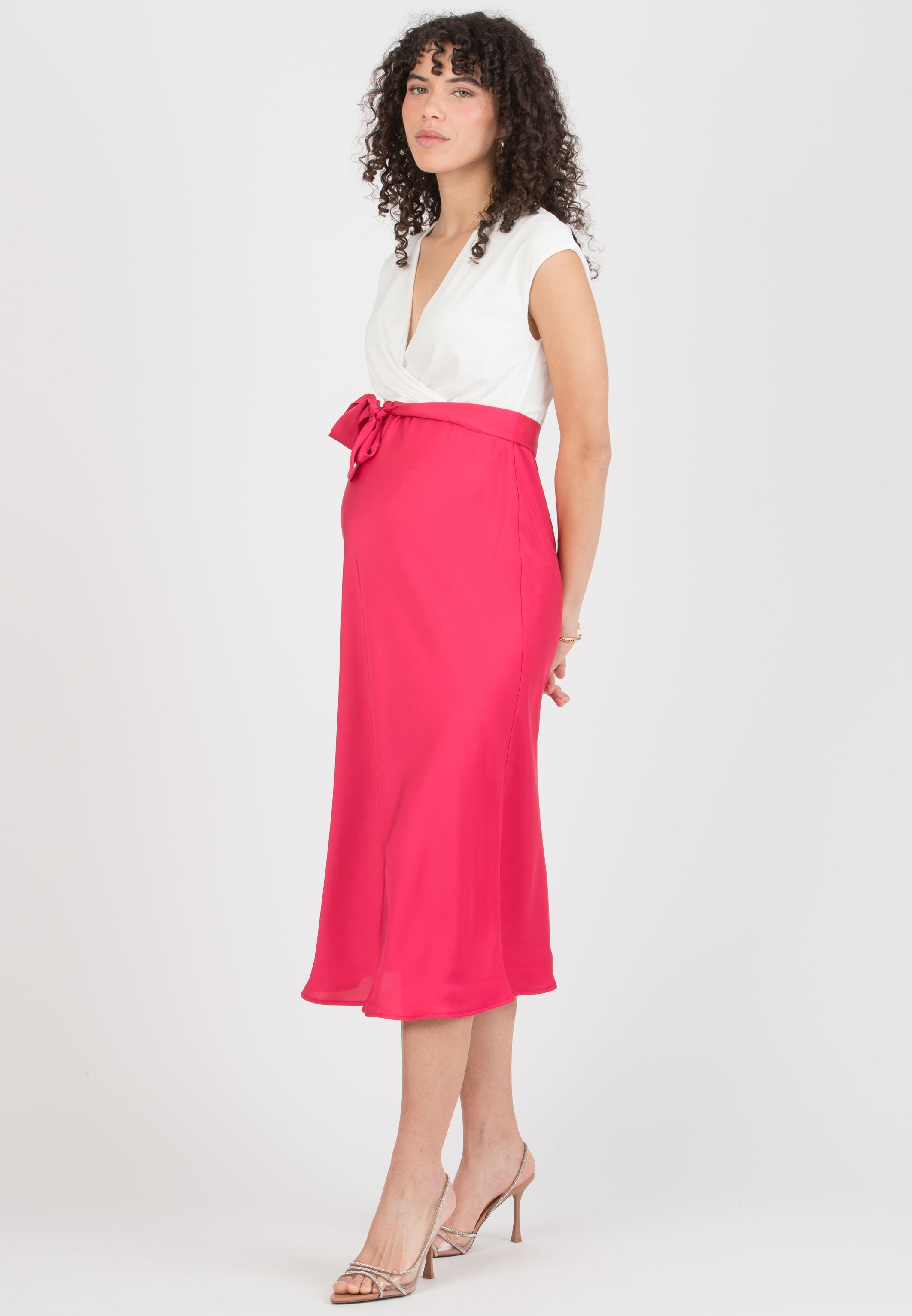 DILETTA – Maternity & Nursing Dress with Crossover Bodice and Satin Skirt (Rosso)