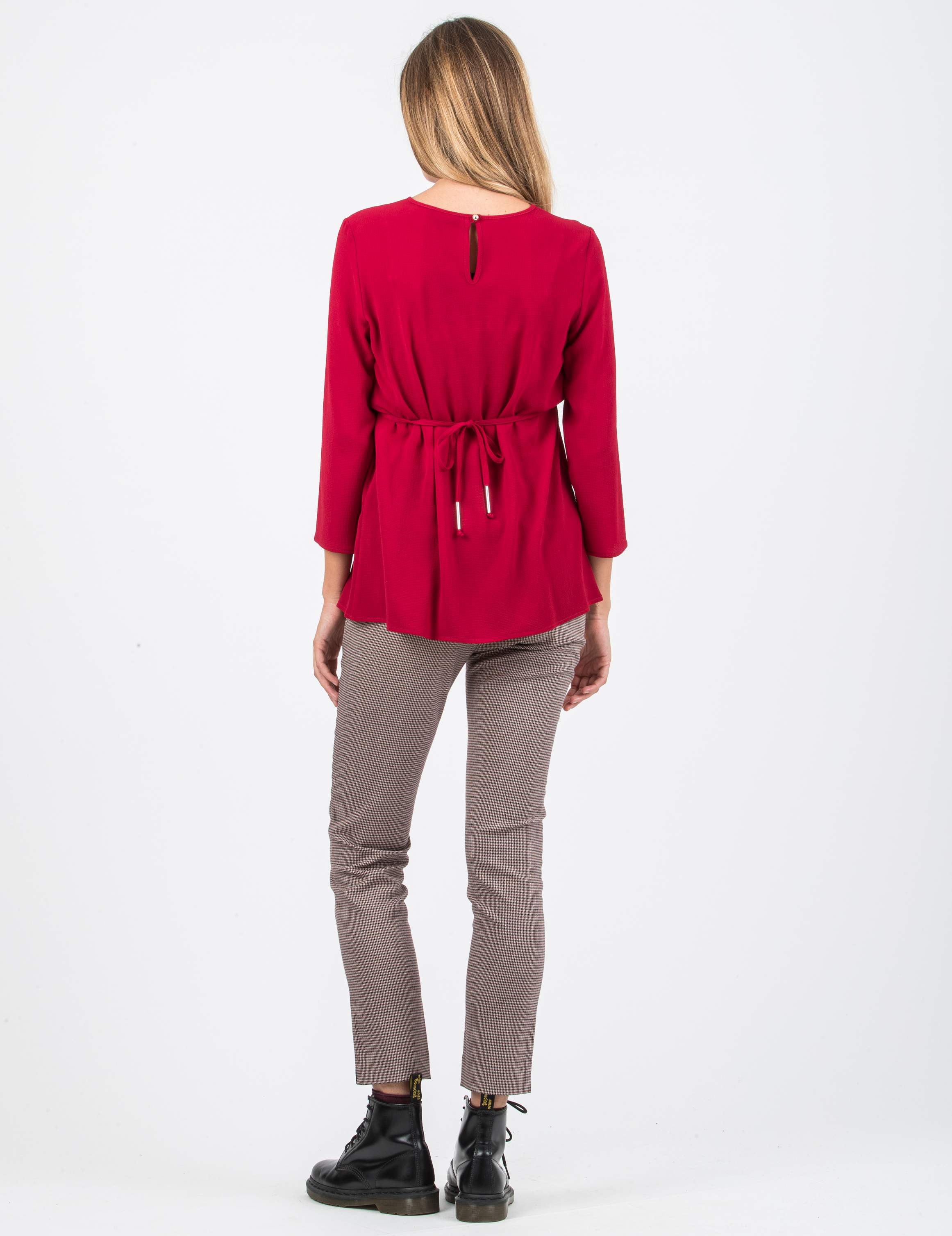 Pantalone Premaman Slim in Jacquard a Quadri con Stampa Pied de Poule (Bordeaux, XS)