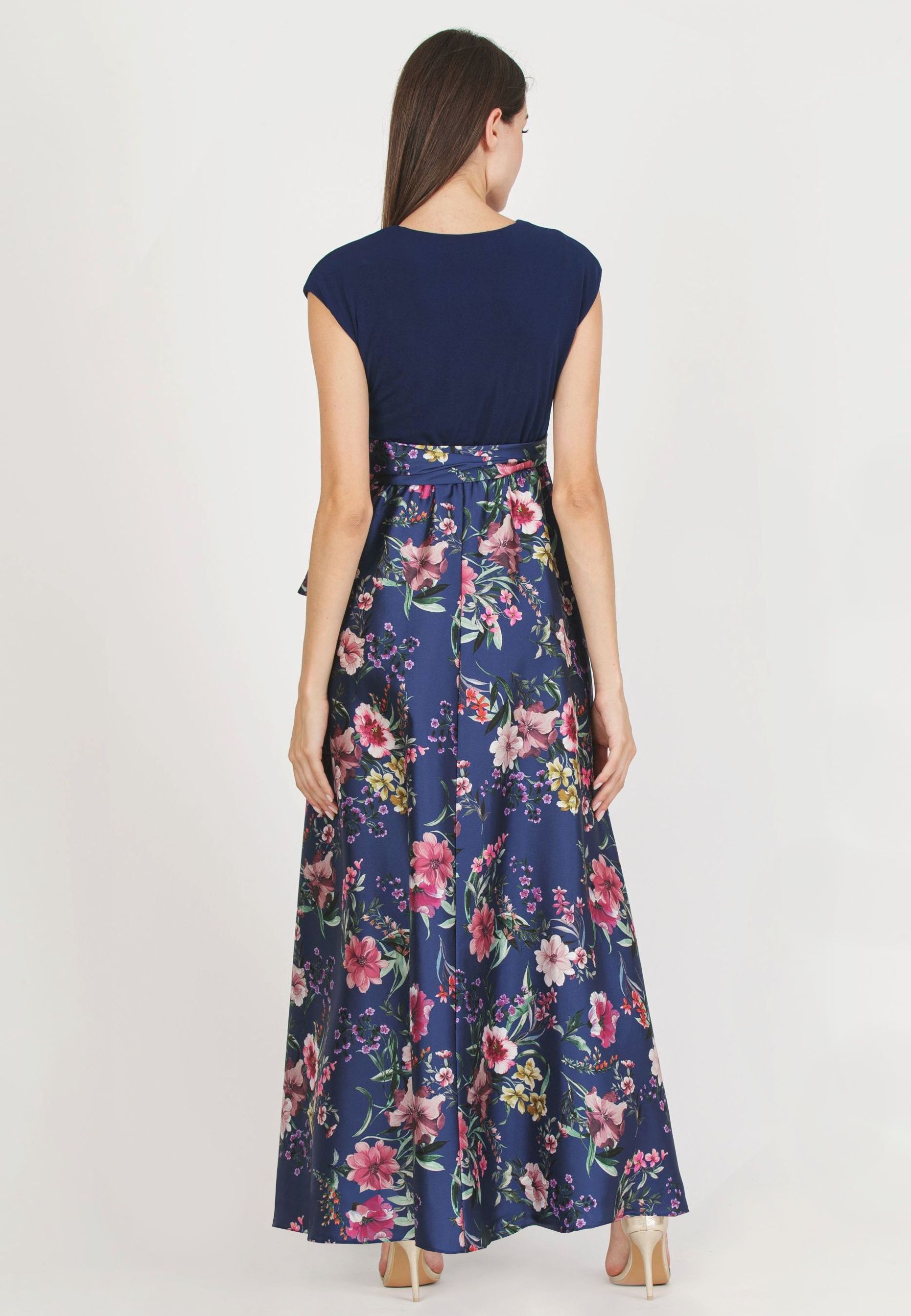 LUCREZIA F - Maternity & Nursing Dress with Printed Satin Skirt (Blue, XS)
