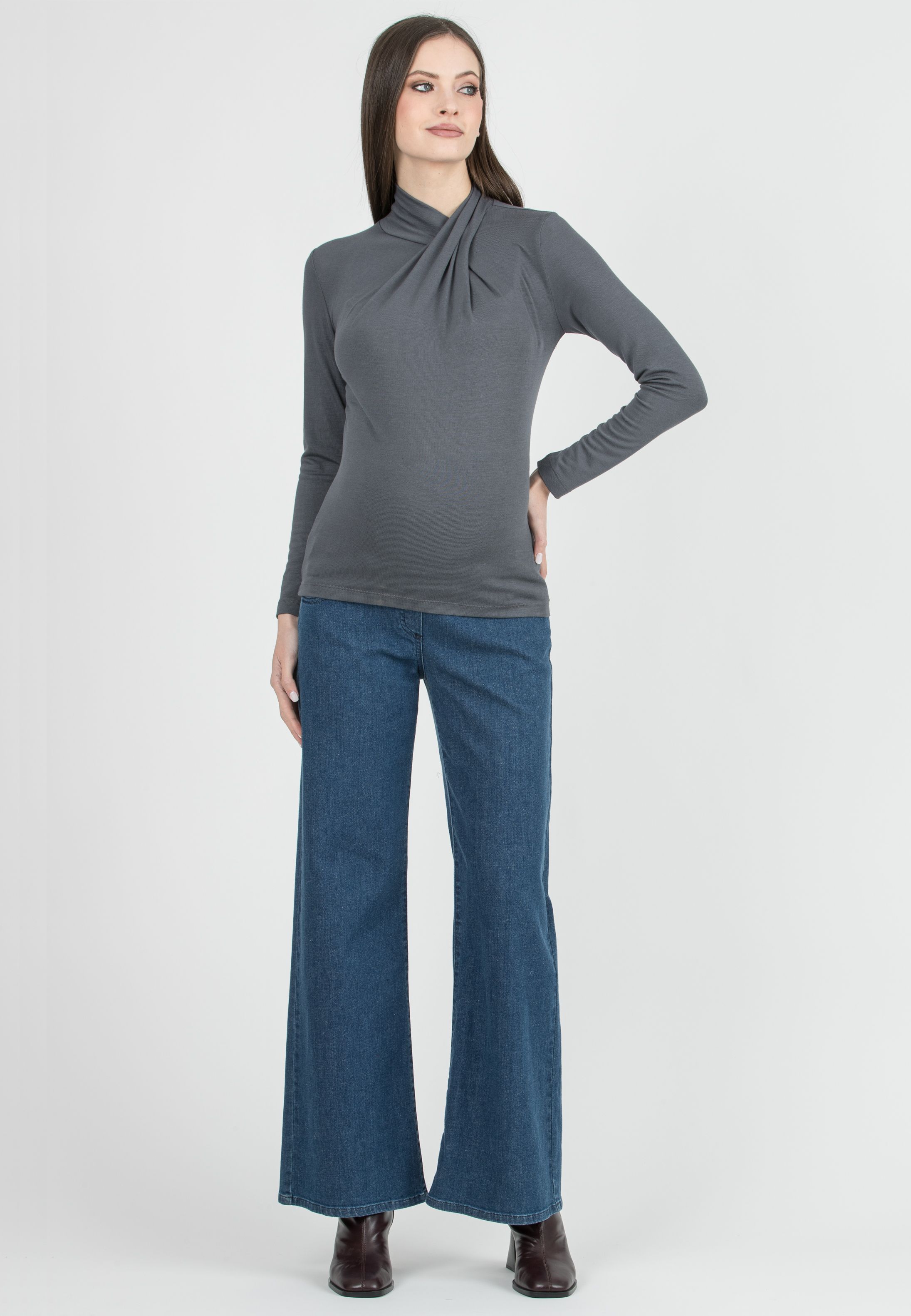 MARINA - Maglia Premaman in Viscosa con Collo Incrociato (Grigio Medio, XS)