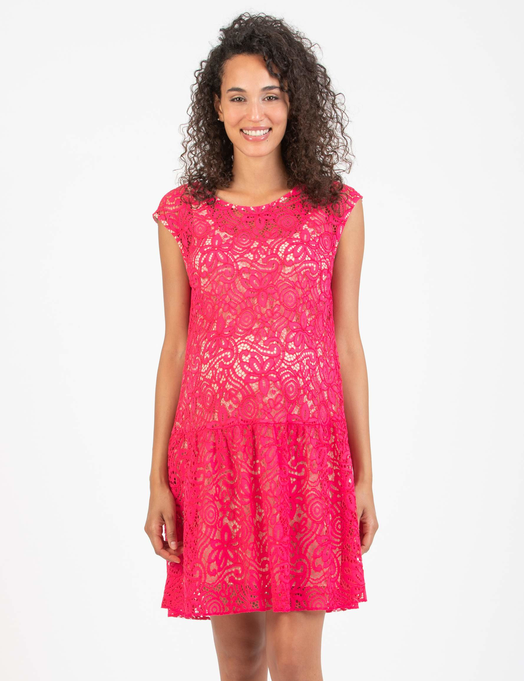 Abito Premaman in Pizzo Ricamato con Fiocco Dietro (Fuxia, XS)