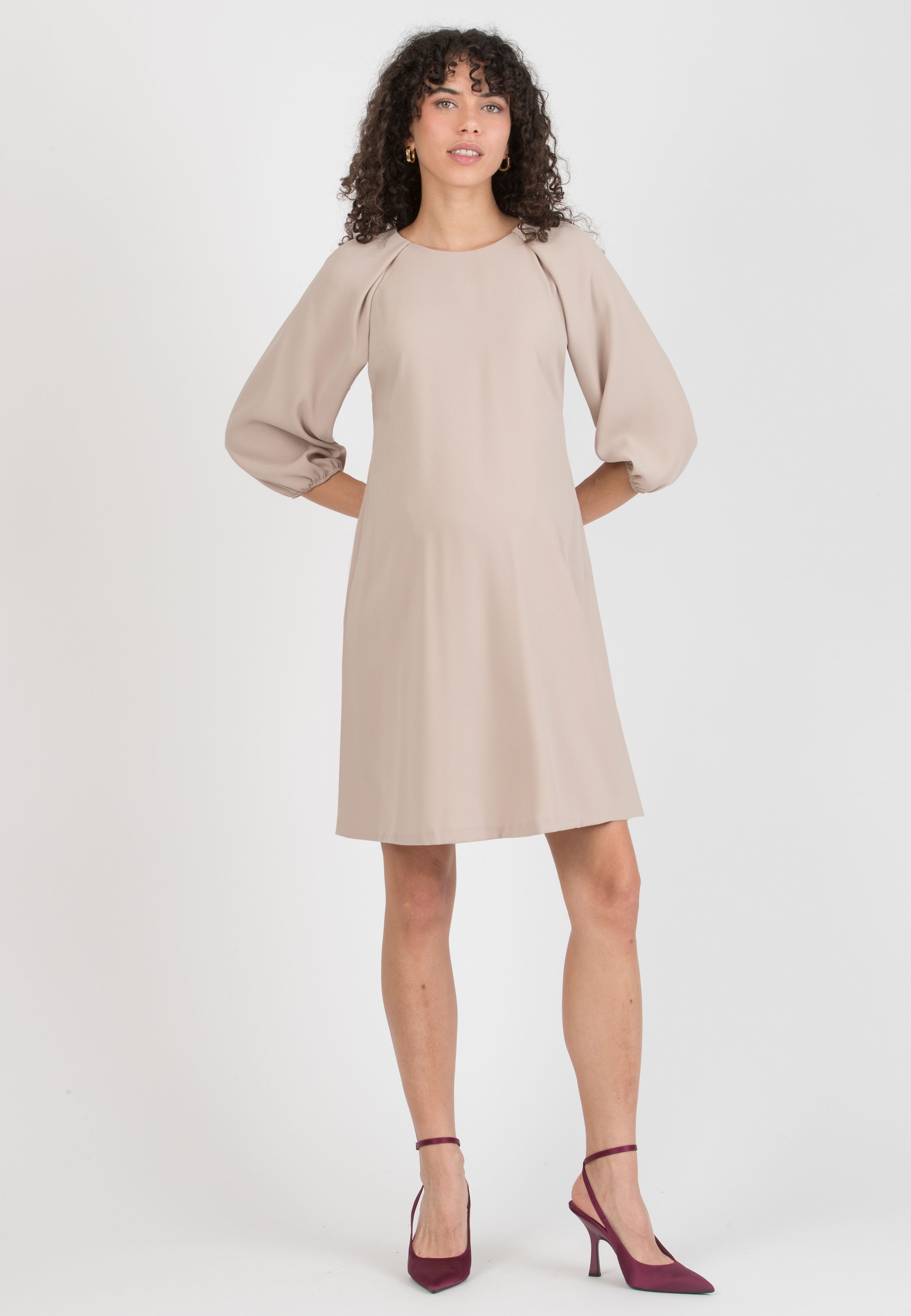 Abito Premaman in Crêpe Cadì con Manica Raglan a Palloncino (Ecru', XS)