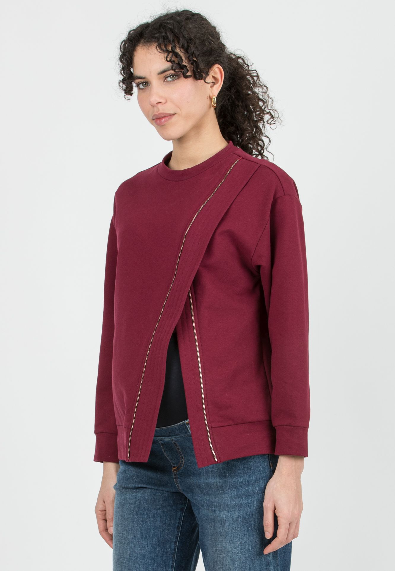 JORDAN - Maternity & Nursing Sweatshirt with Zip Detail (Prugna)
