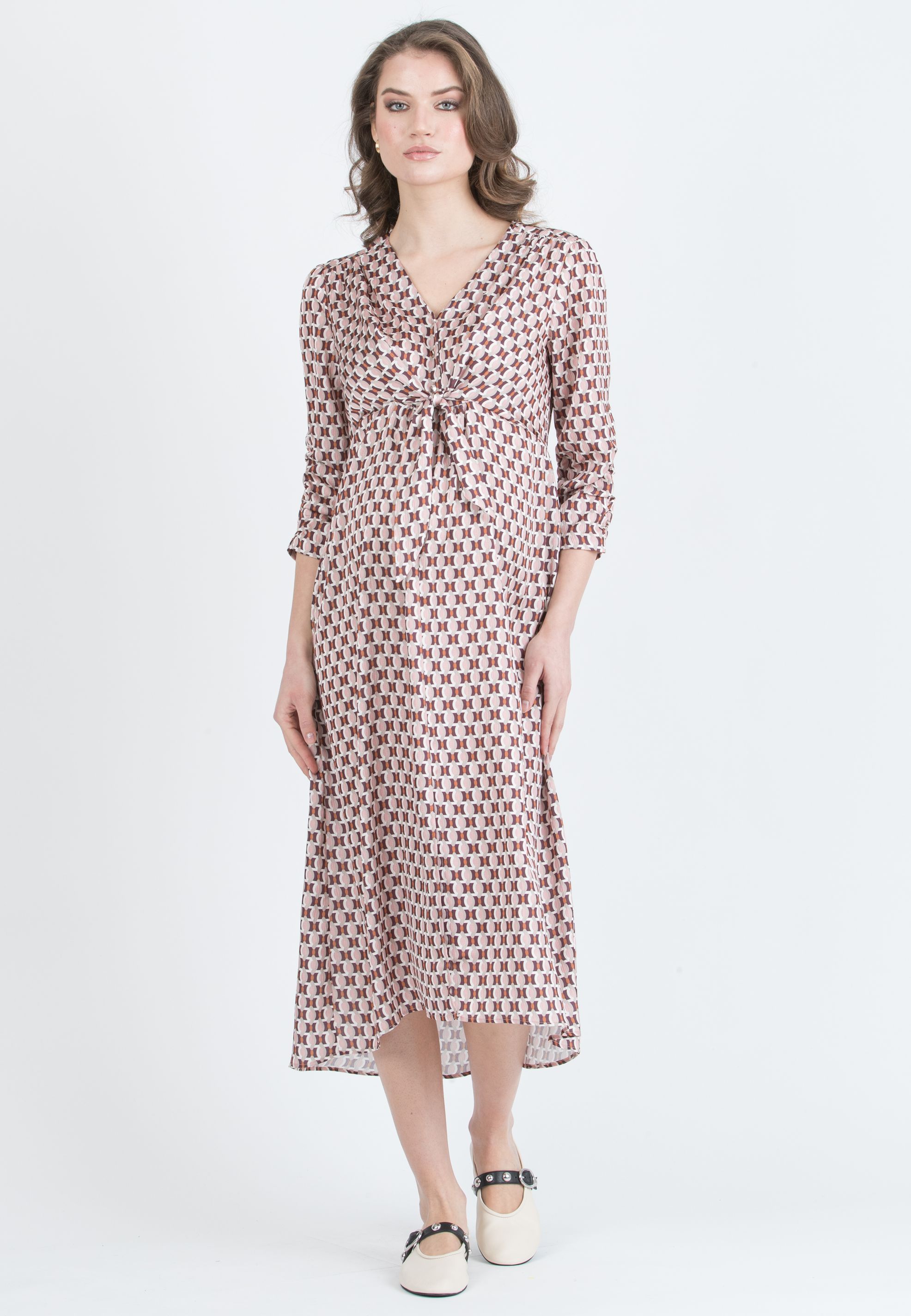 BELEN M/L - Maternity & Nursing Dress with Knotted Bodice and 3/4 Sleeves (Rosa)