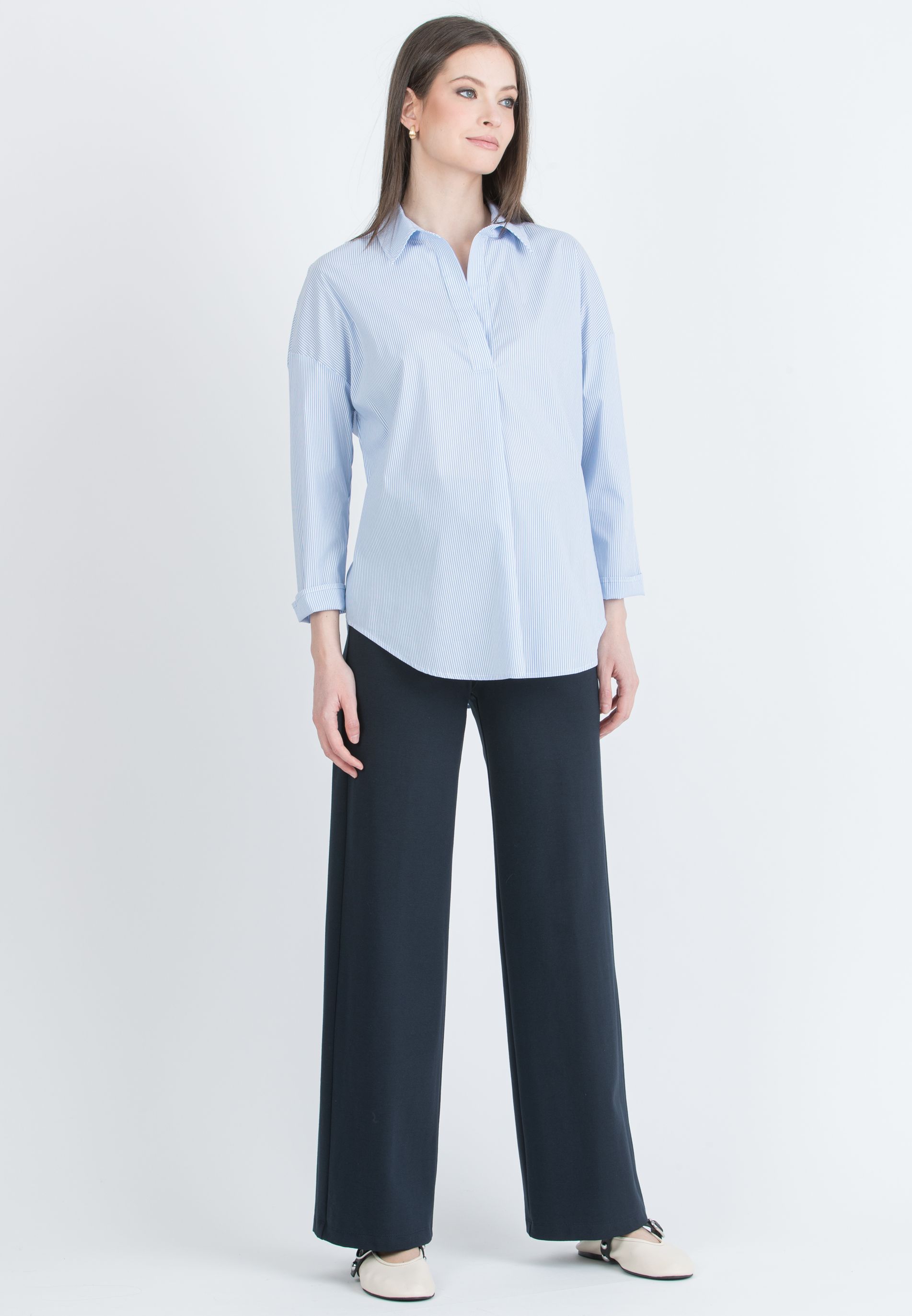 KIMBERLY P - Pantalone Premaman Palazzo in Punto Milano Invernale (Blu)