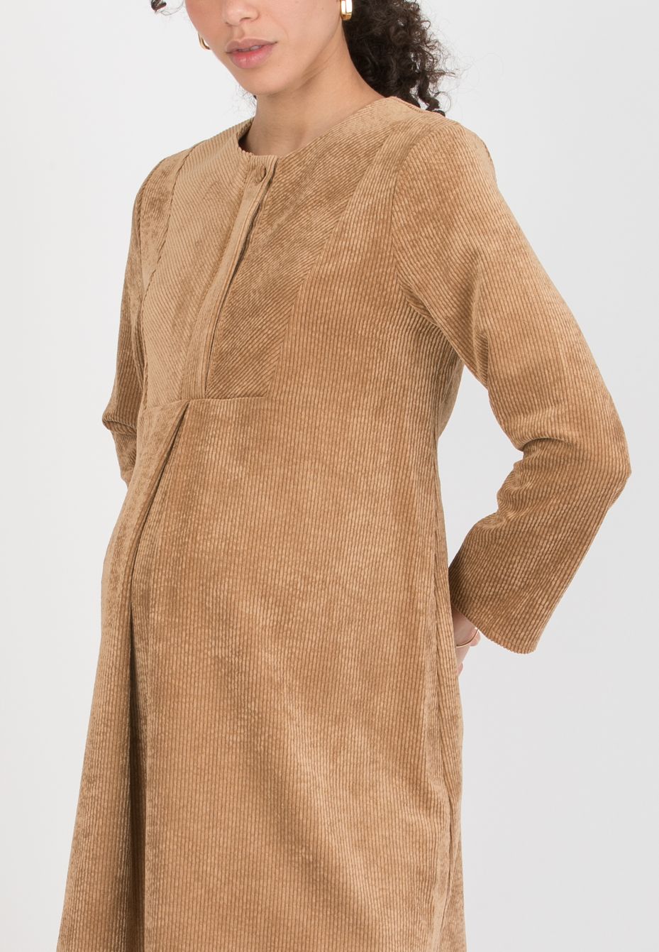 JADE - Abito Premaman & Allattamento in Velluto a Coste con Davantino (Beige)