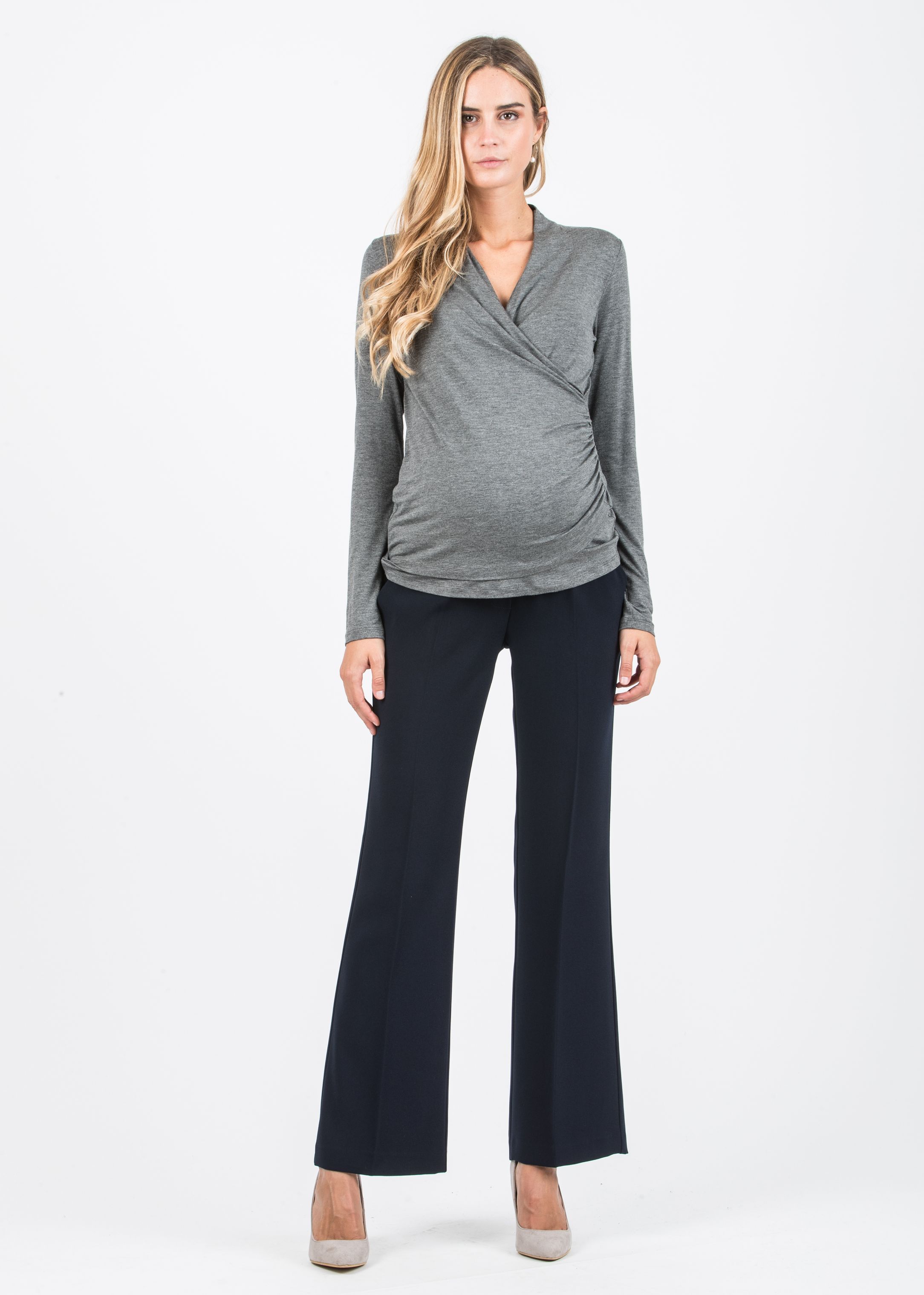 JENNIFER - Maternity & Nursing Top with Crossover Neckline (Heather Grey, XS)