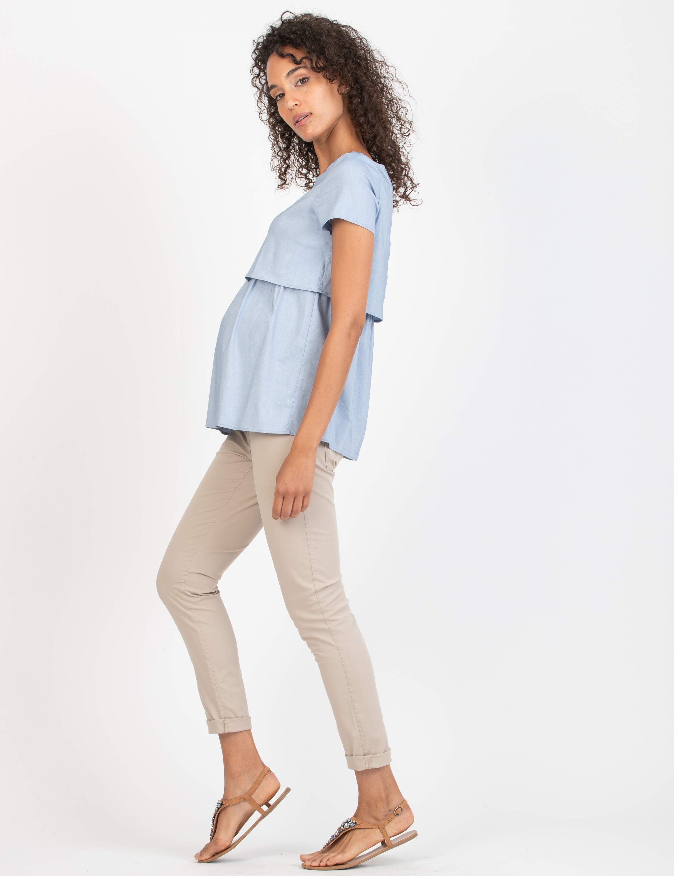 Slim Fit Boyfriend Maternity Trousers (Beige, XS)