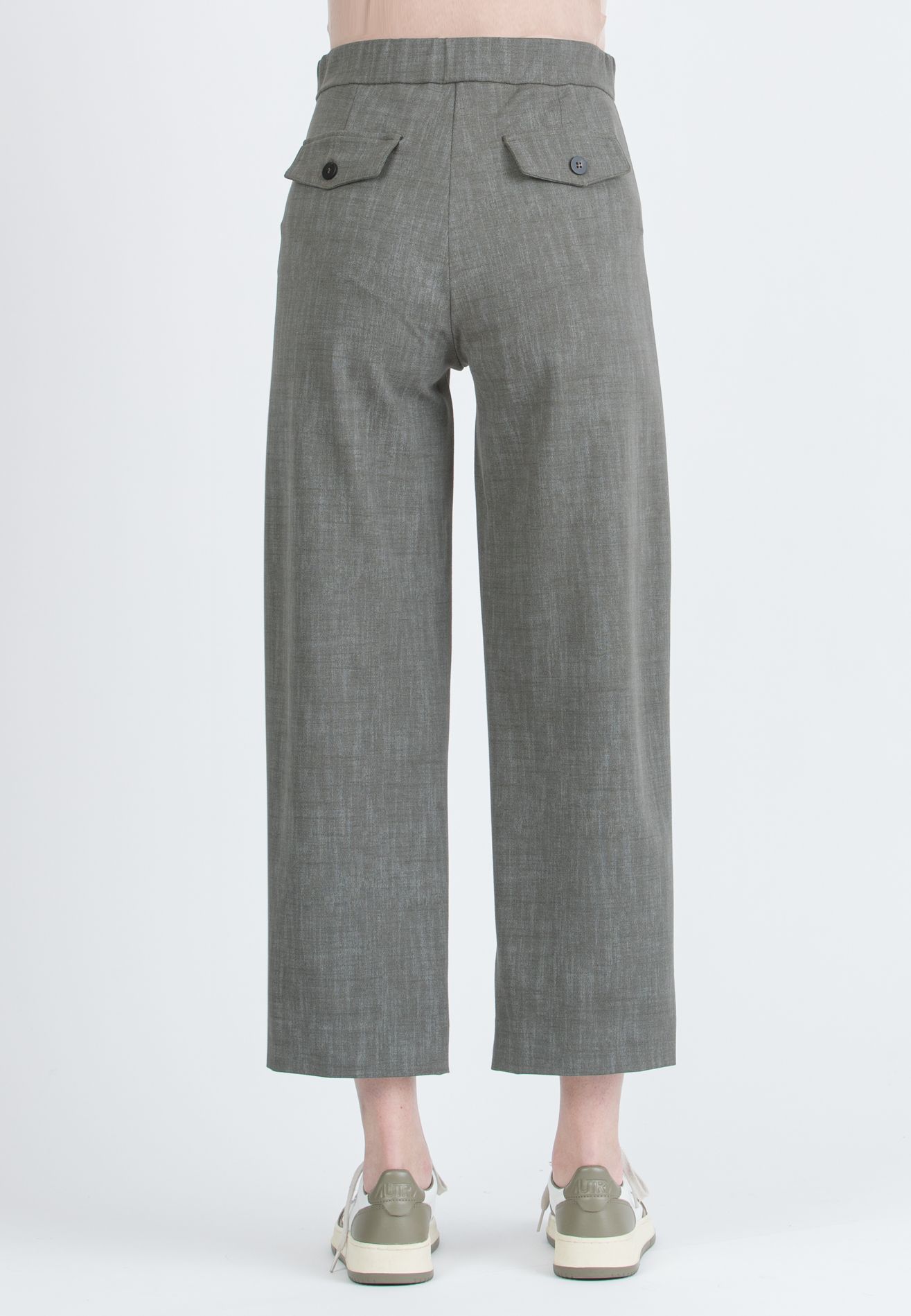 EVAN - Pantalone Premaman Ampio Cropped con Vita Regolabile a Bottoni (Verde Militare)