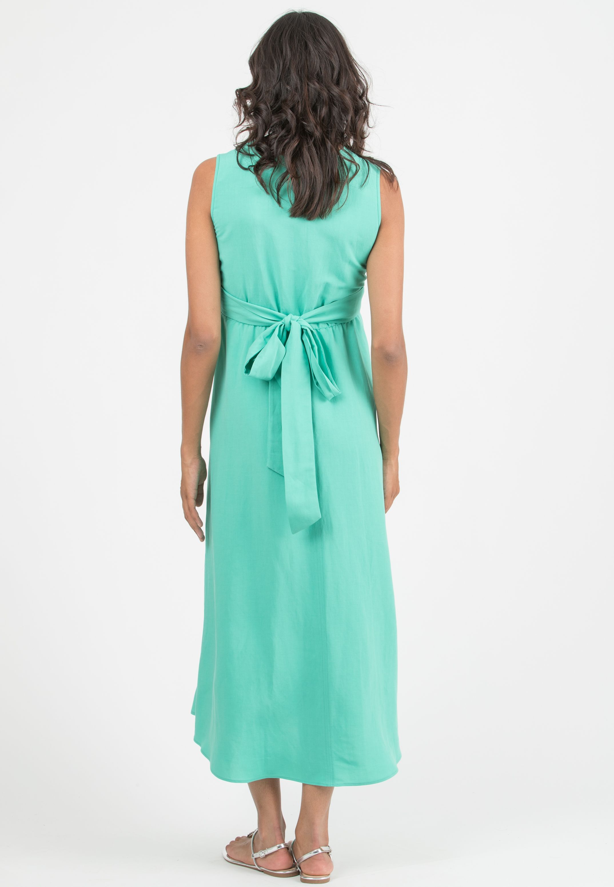 ANNALISA - Abito Premaman & Allattamento in Lino con Fusciacche incrociate (Verde Chiaro)